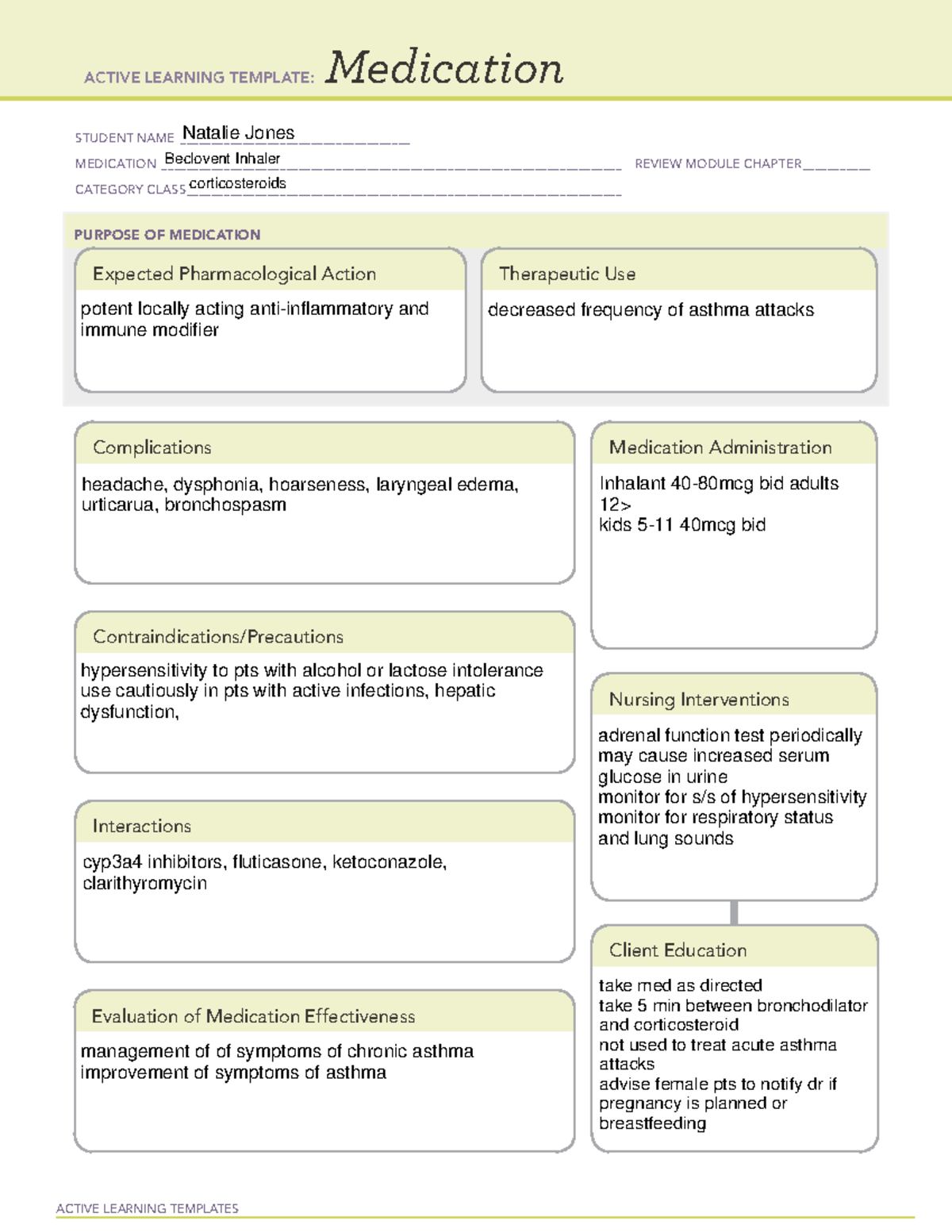 Beclomethasone med temp #5 - ACTIVE LEARNING TEMPLATES Medication ...