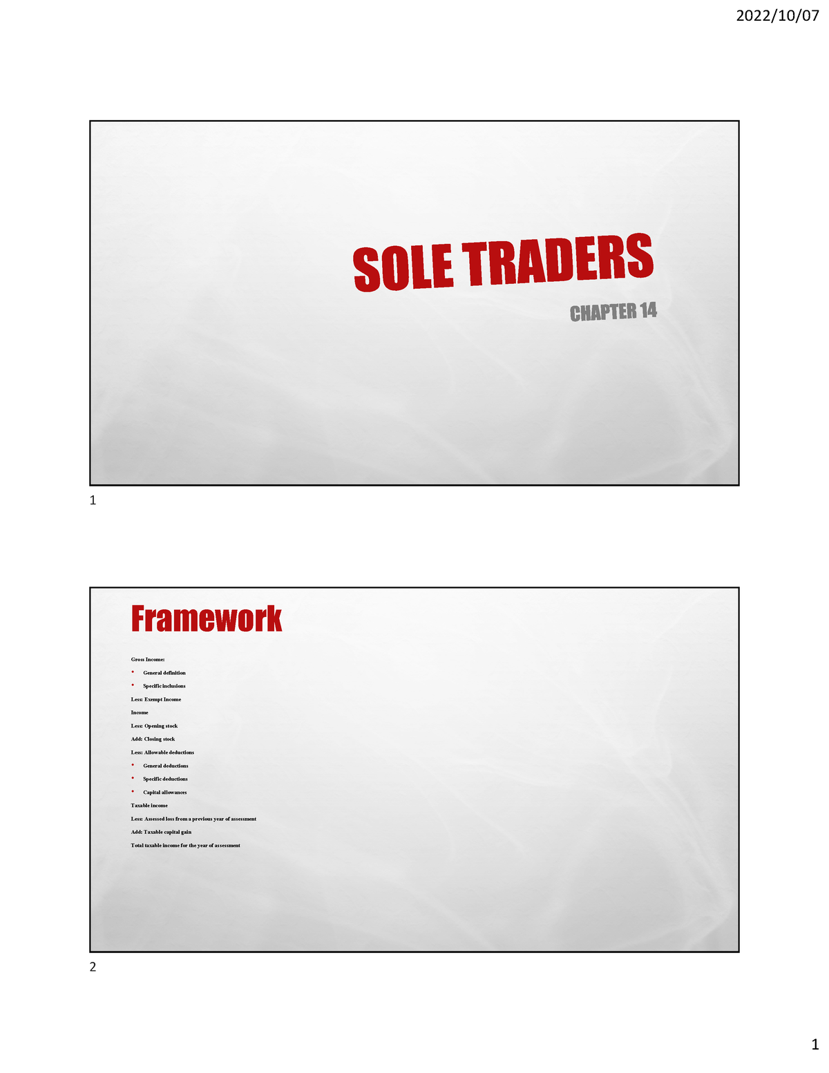 Sole Traders 2022 - notes - Framework Gross Income: ï General ...