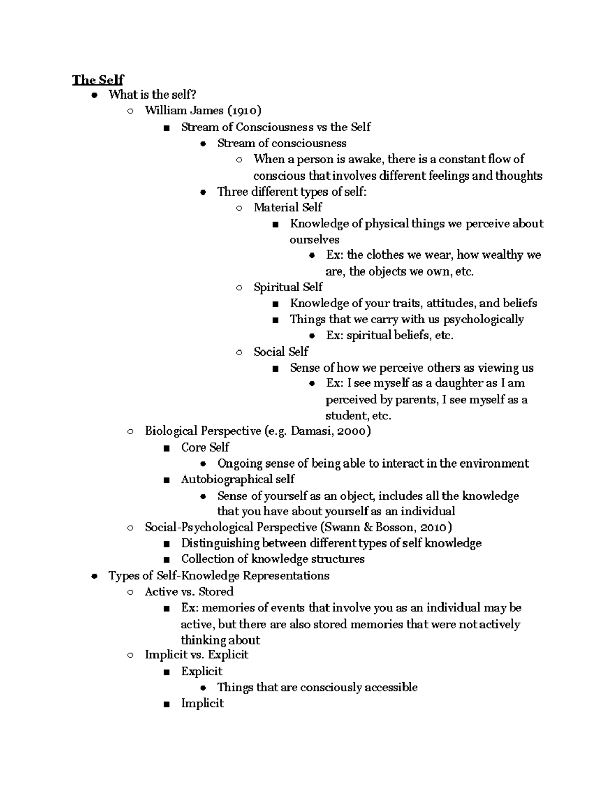 The Self - Lecture - The Self What is the self? William James (1910 ...