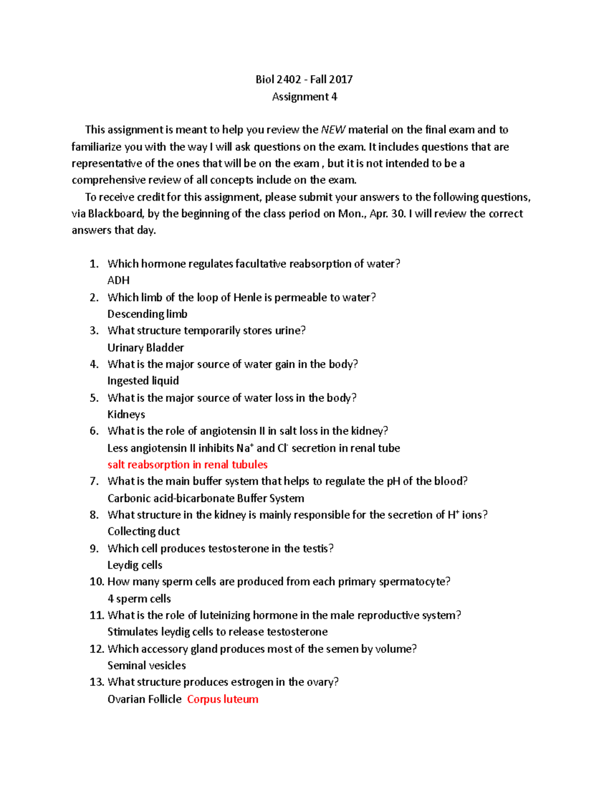 Biol 2402 assignment 4 REAL answers - Biol 2402 - Fall 2017 Assignment ...