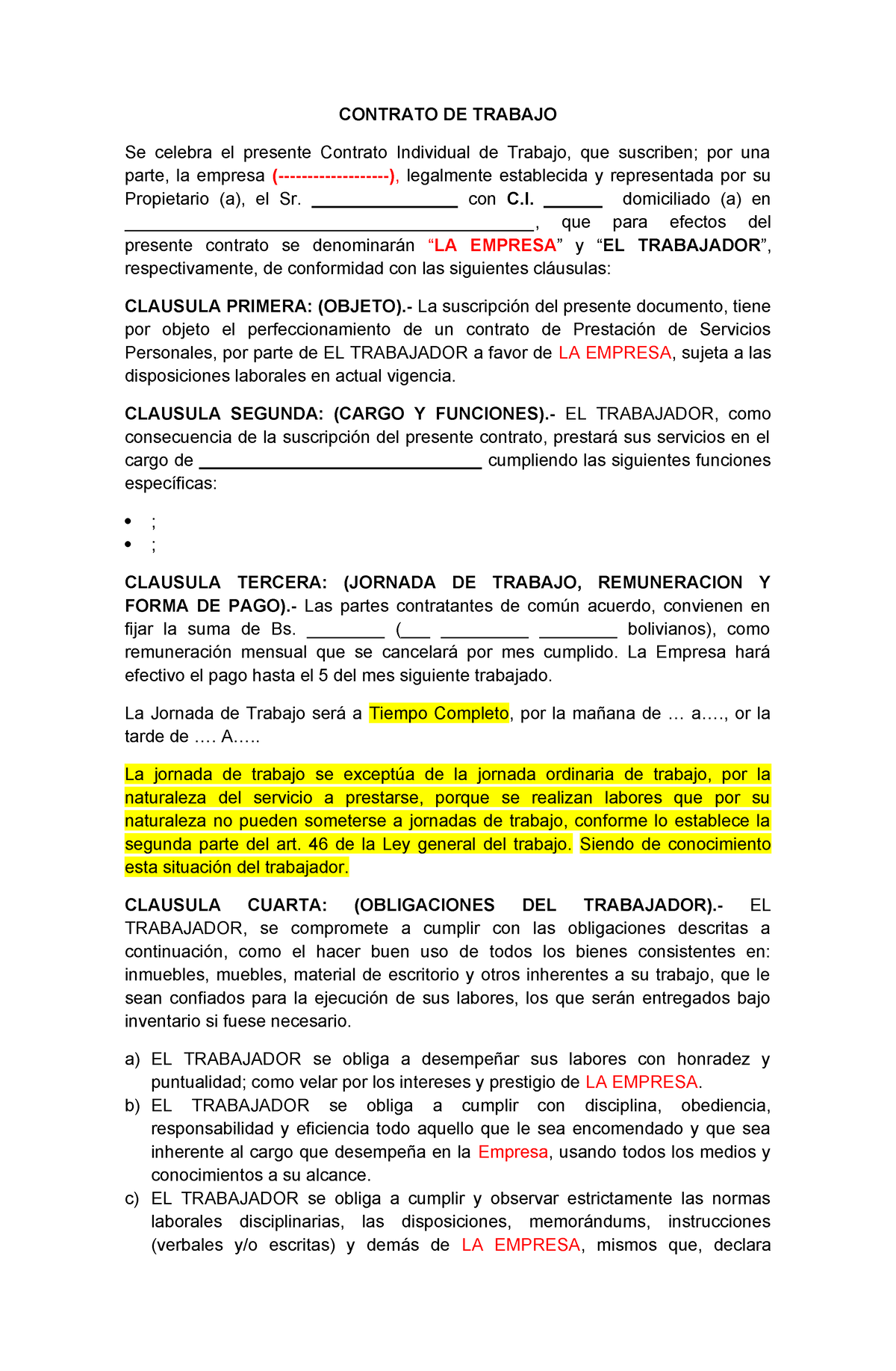 Contrato De Trabajo Plazo FIJO - CONTRATO DE TRABAJO Se Celebra El ...