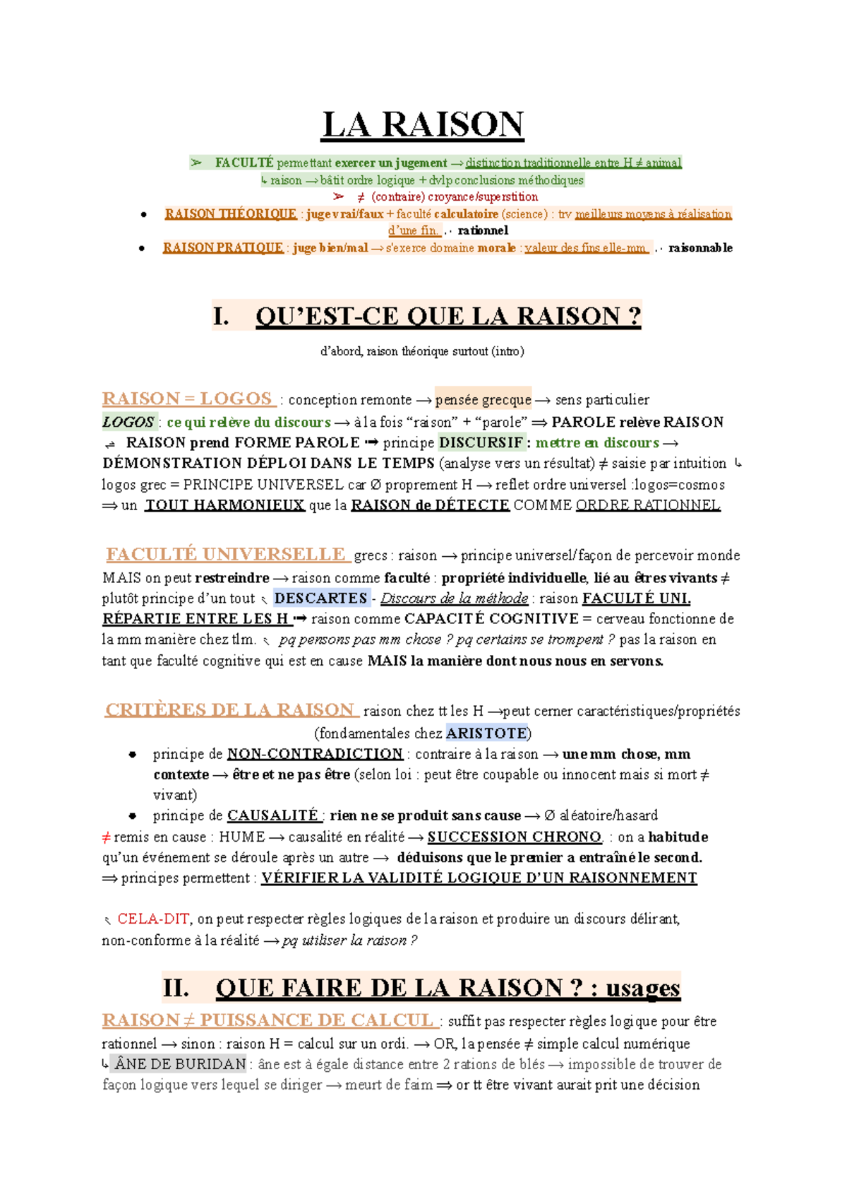 notion philo la Raison - LA RAISON FACULTÉ permettant exercer un ...