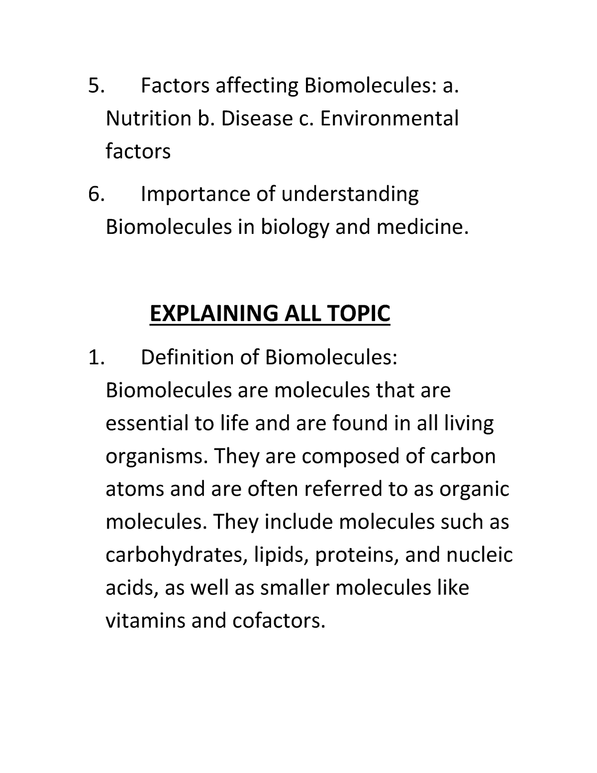 Biomolecules Notes 2 - Factors Affecting Biomolecules: A. Nutrition B ...