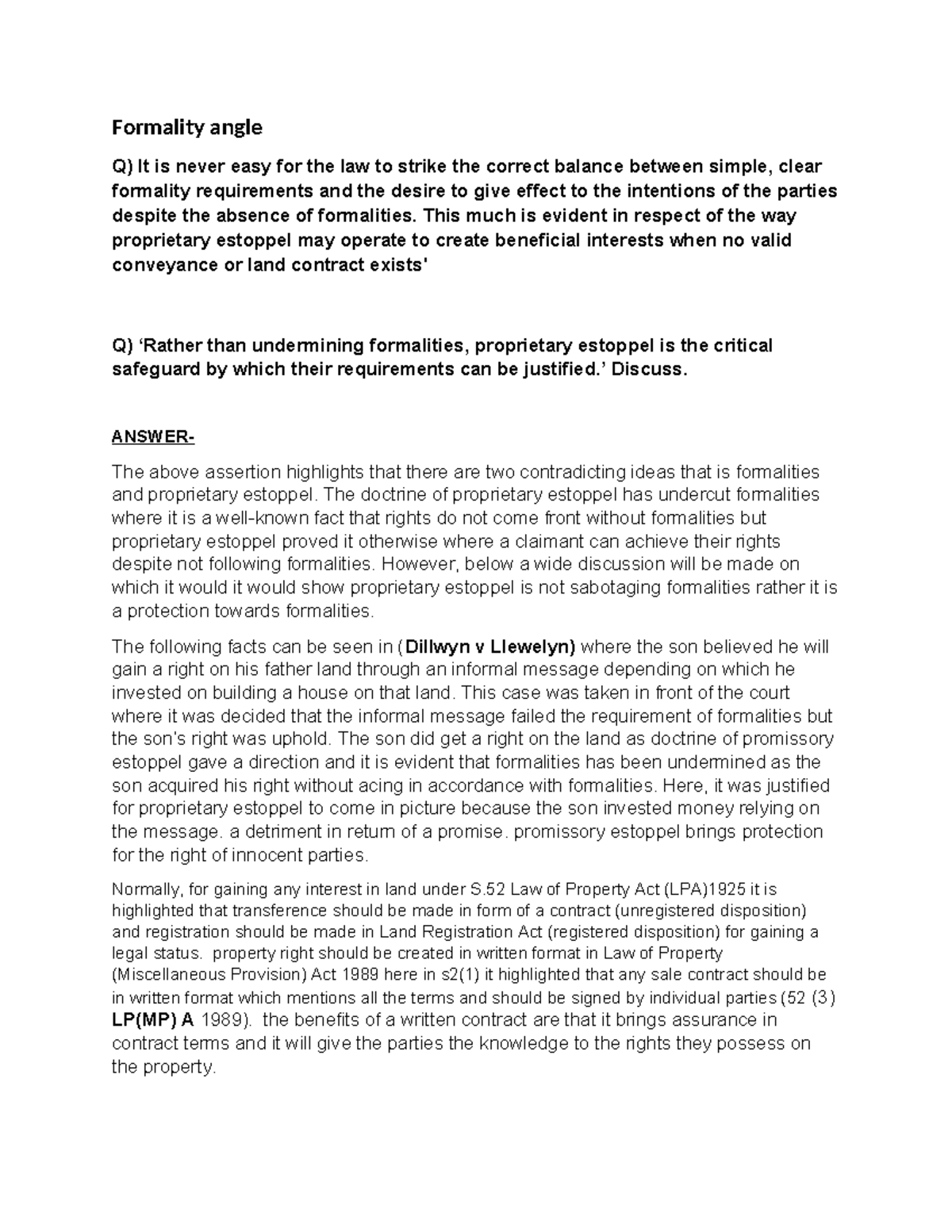 Fomality angle Essay F I N A L - Formality angle Q) It is never easy ...