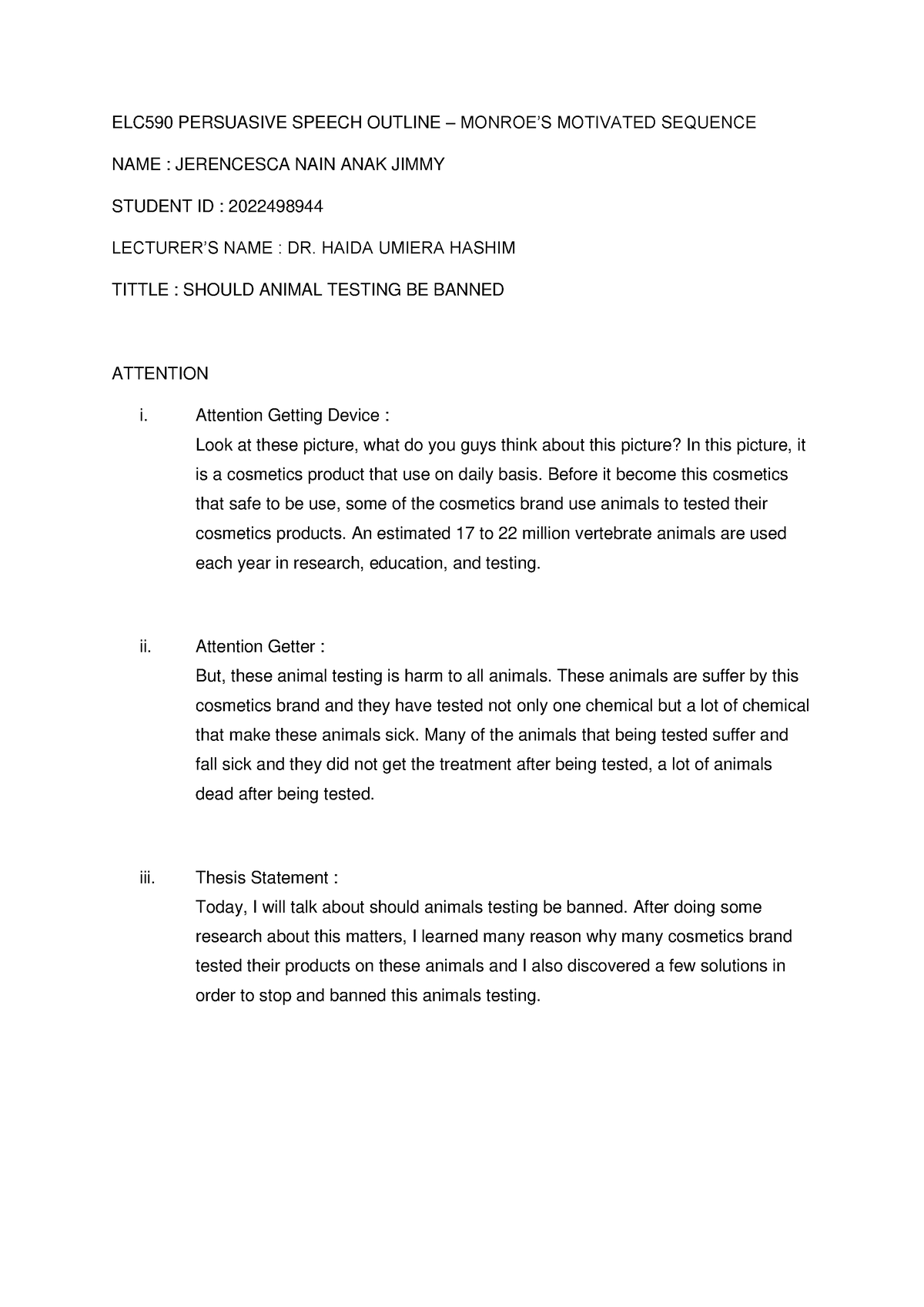 monroe motivated sequence outline for persuasive speech