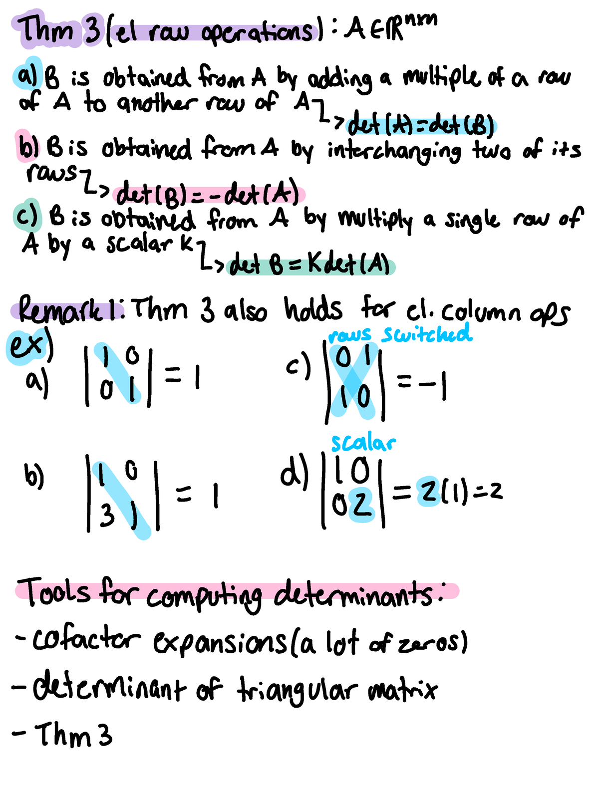 Section 3.2 Properties Of Determinants - Th M 3 Let Row Operations A ER ...