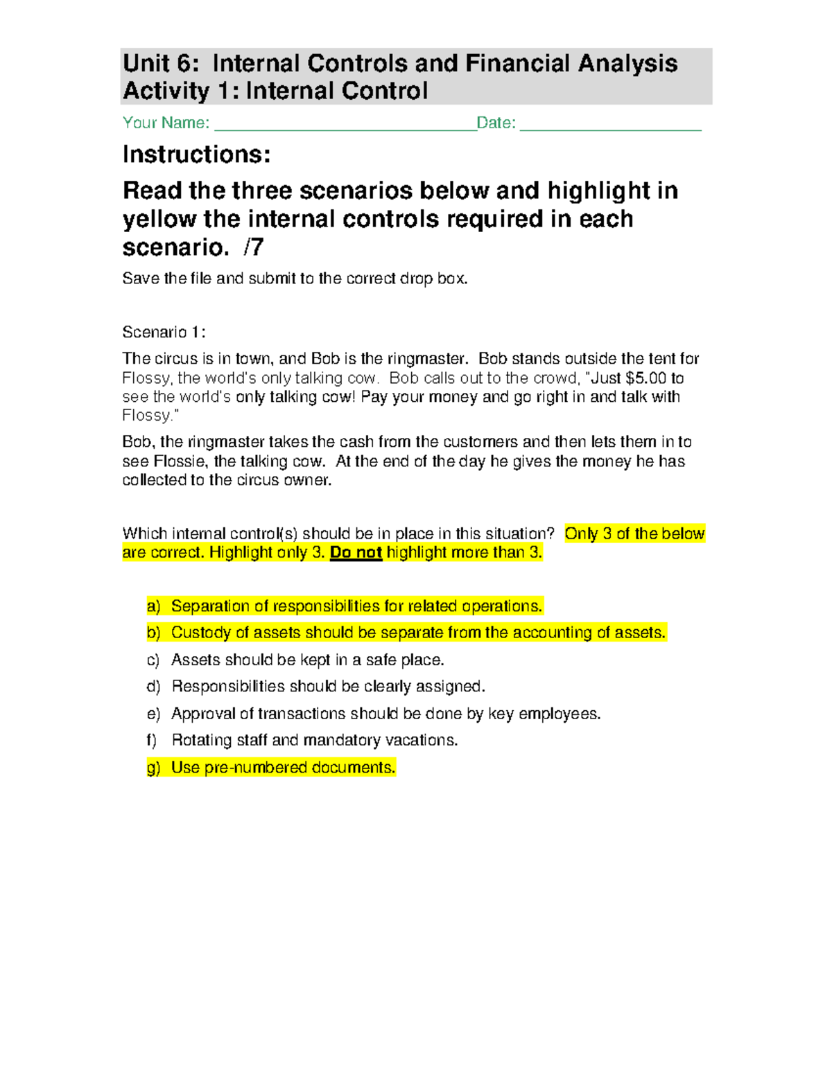 U6A1 Assignment Internal Controls Aug 2021 - Unit 6: Internal Controls ...