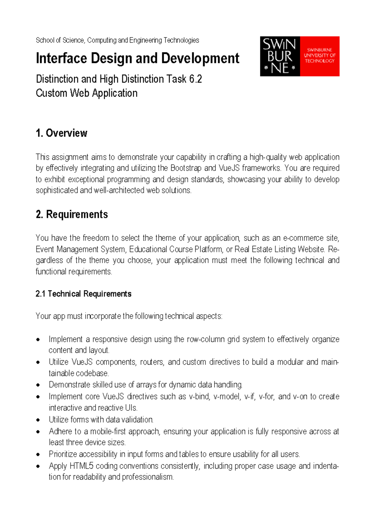 6.2 D HD Custom  Application School of Science, Computing and