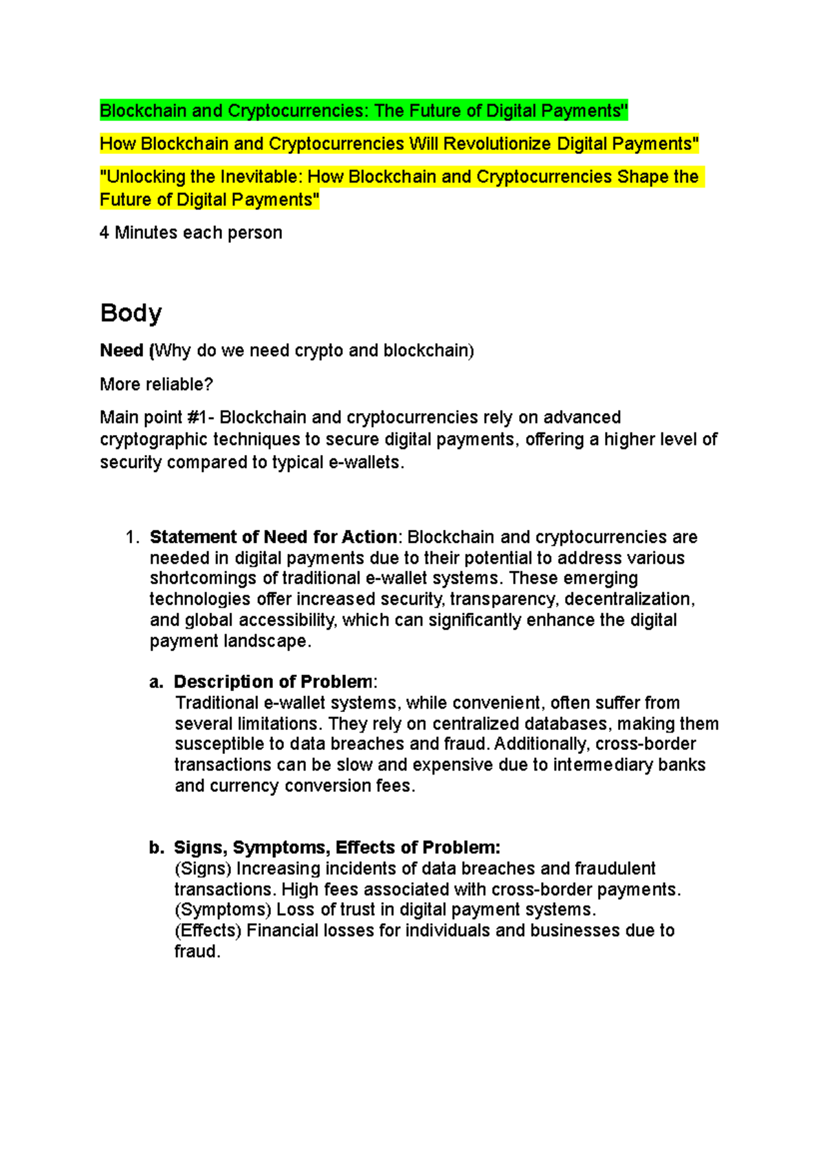 Blockchain and Cryptocurrencies - 1. Statement of Need for Action ...