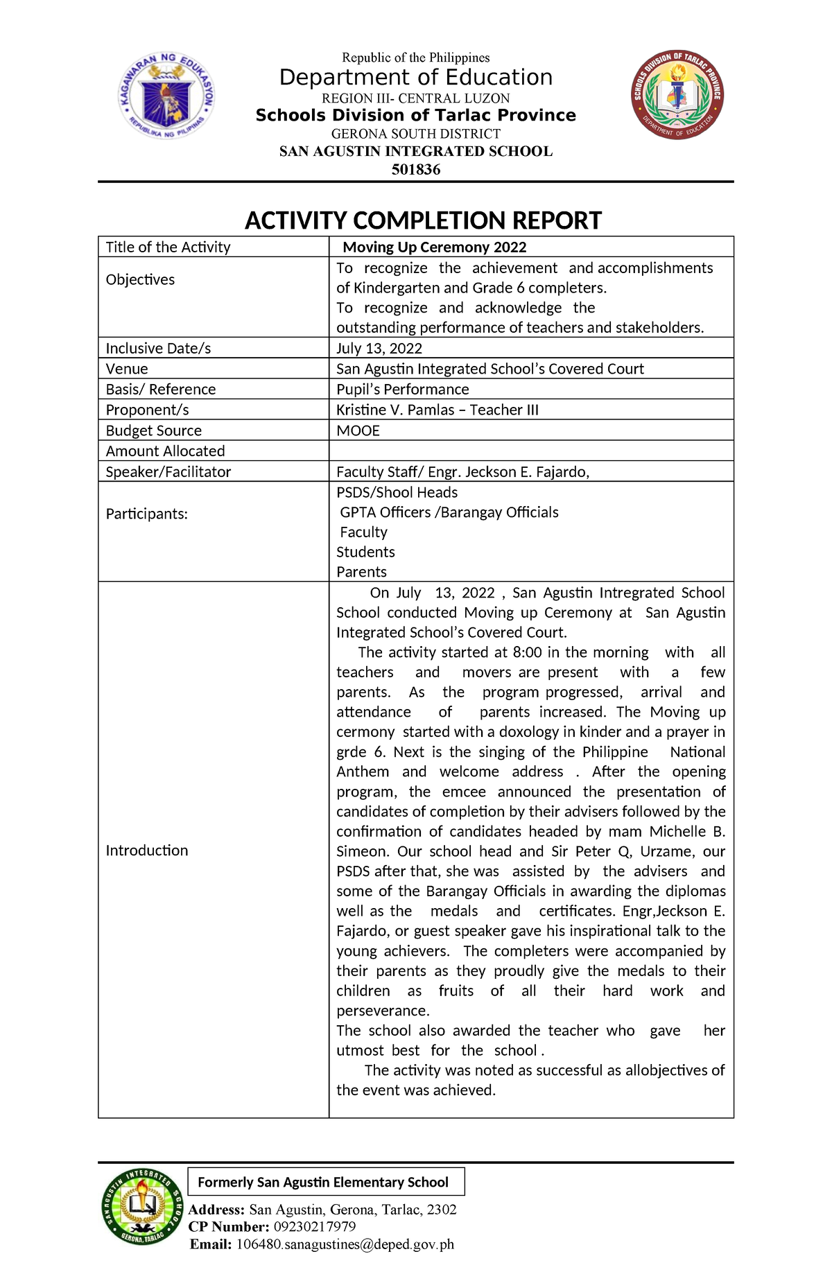 ACR AND ACC Report Template - Formerly San Agustin Elementary School ...