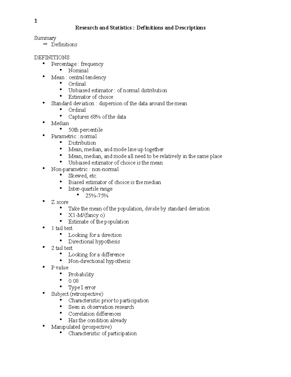Research and Statisitics - Definitions and Descriptions Notes - 1 ...