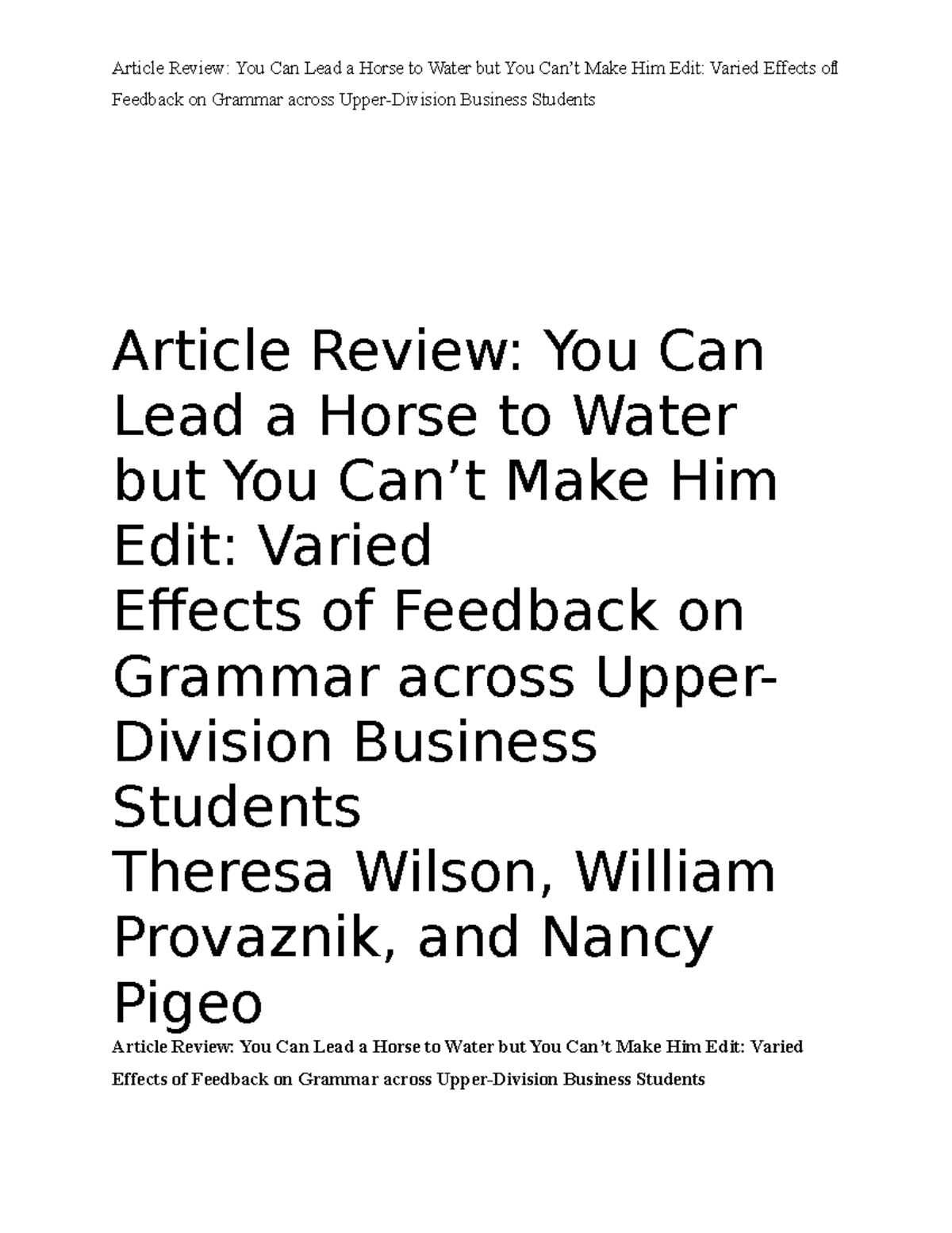 Article review Article Review You Can Lead a Horse to Water but You