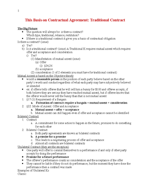 Contracts I Outline - Contracts I Outline Fall 2023 BIG PICTURE Is ...