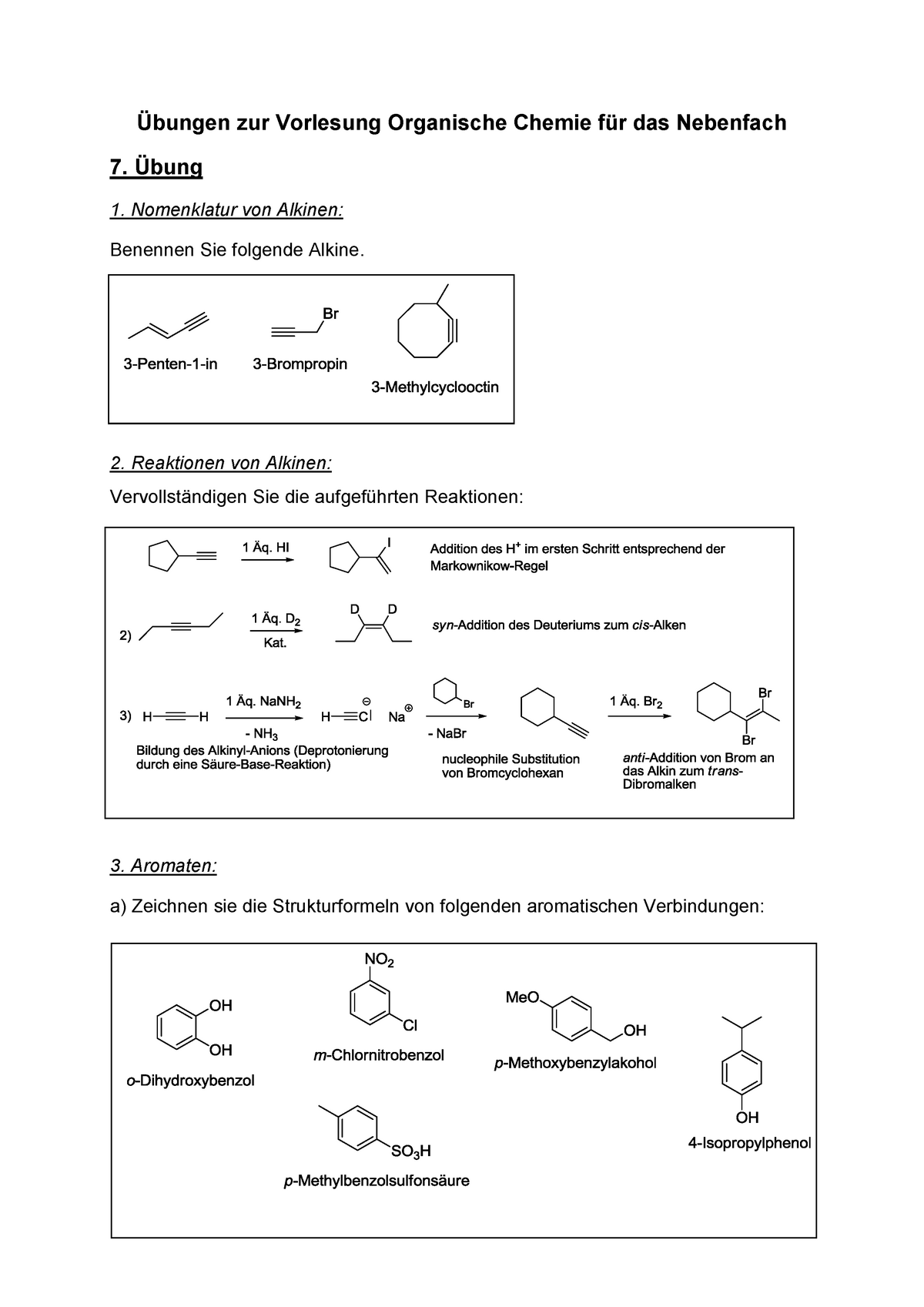 Übungen - Nomenklatur Von Alkinen: Aufgaben Und Lösungen - Übungen Zur ...