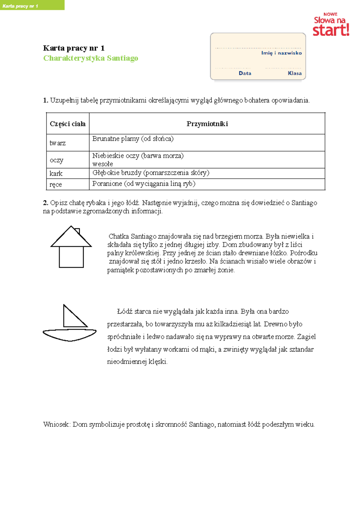 Sprawdzian Z Treści Stary Człowiek I Morze www.studocu.com
