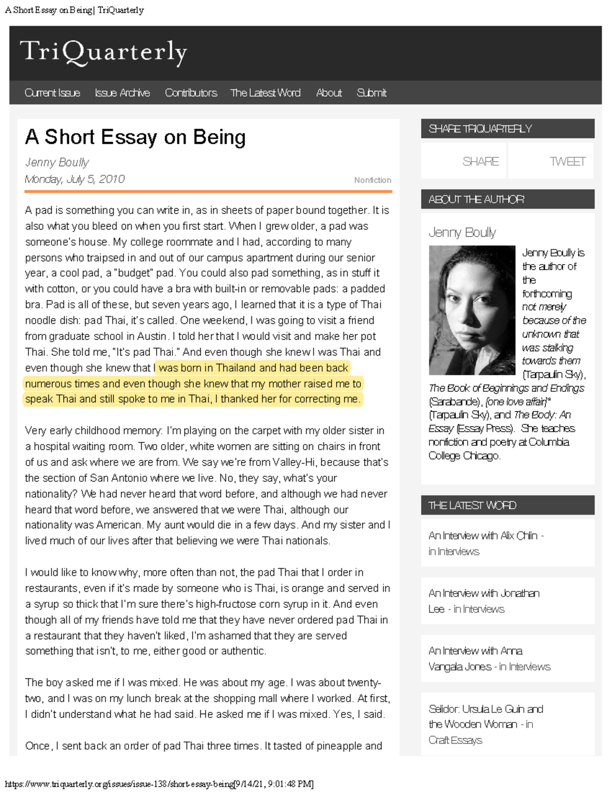 latest quarterly essay