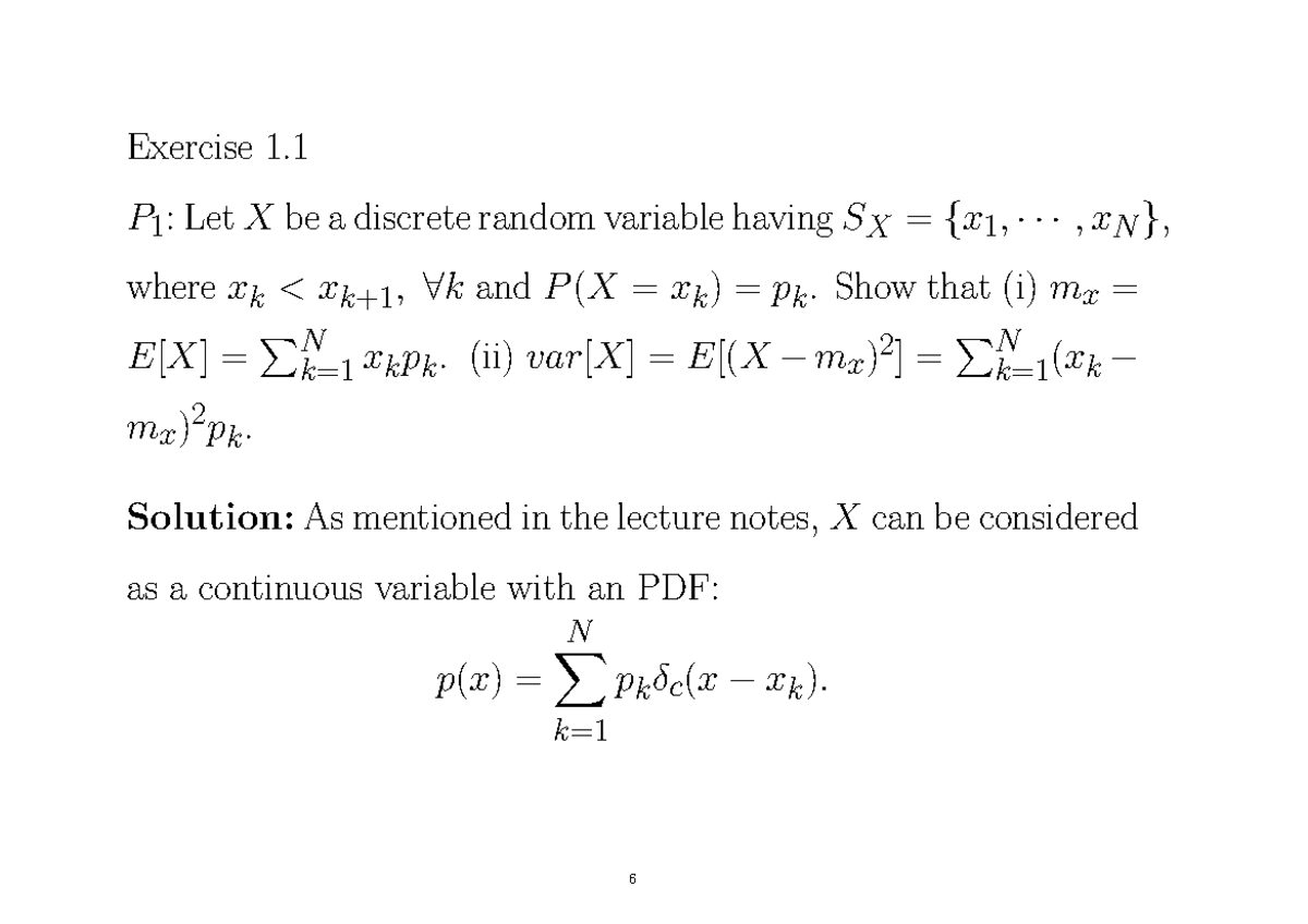 EE6401 Part2 Exercises Solutions Random Processes - Exercise 1. P 1 ...