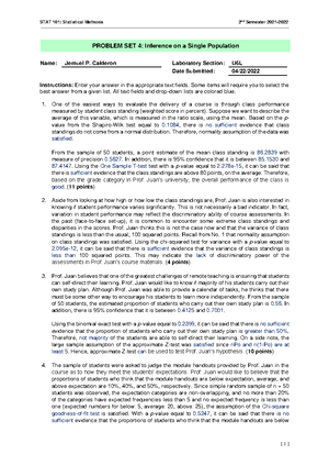 Stats 9 - Practice problems in statistics subject - Introduction to ...