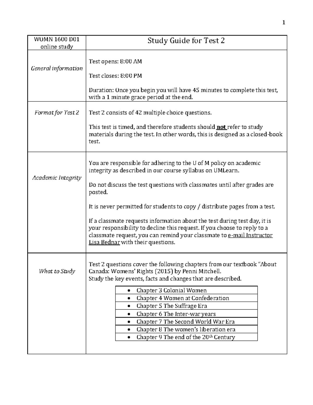 WOMN 1600 Study Guide Test 2 Summer 2022 - 1 WOMN 1600 D01 Online Study ...