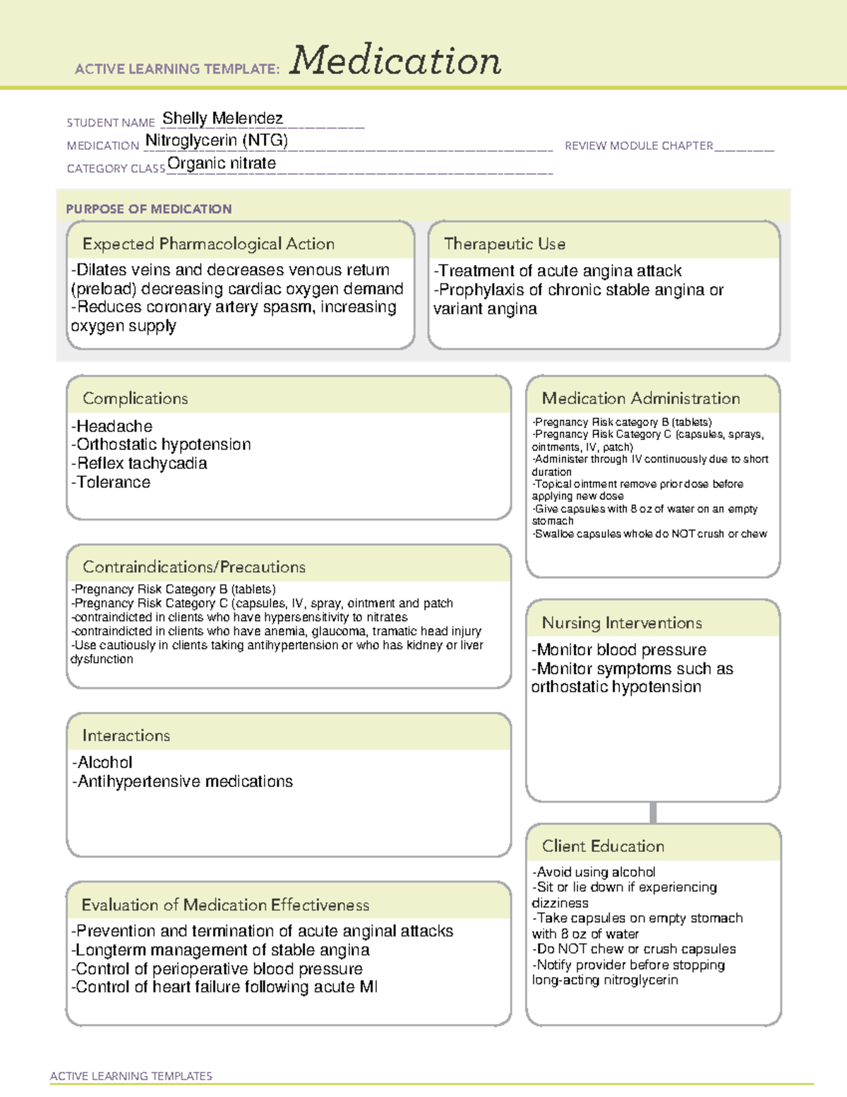 Medcard Nitrogylcerin - Studocu