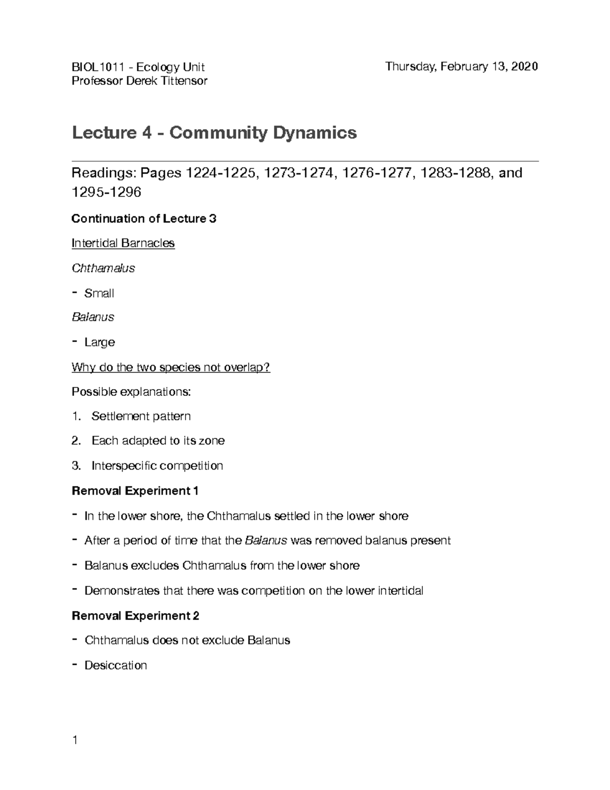 Unit 2 Lecture 4 - Community Dynamics - Professor Derek Tittensor ...