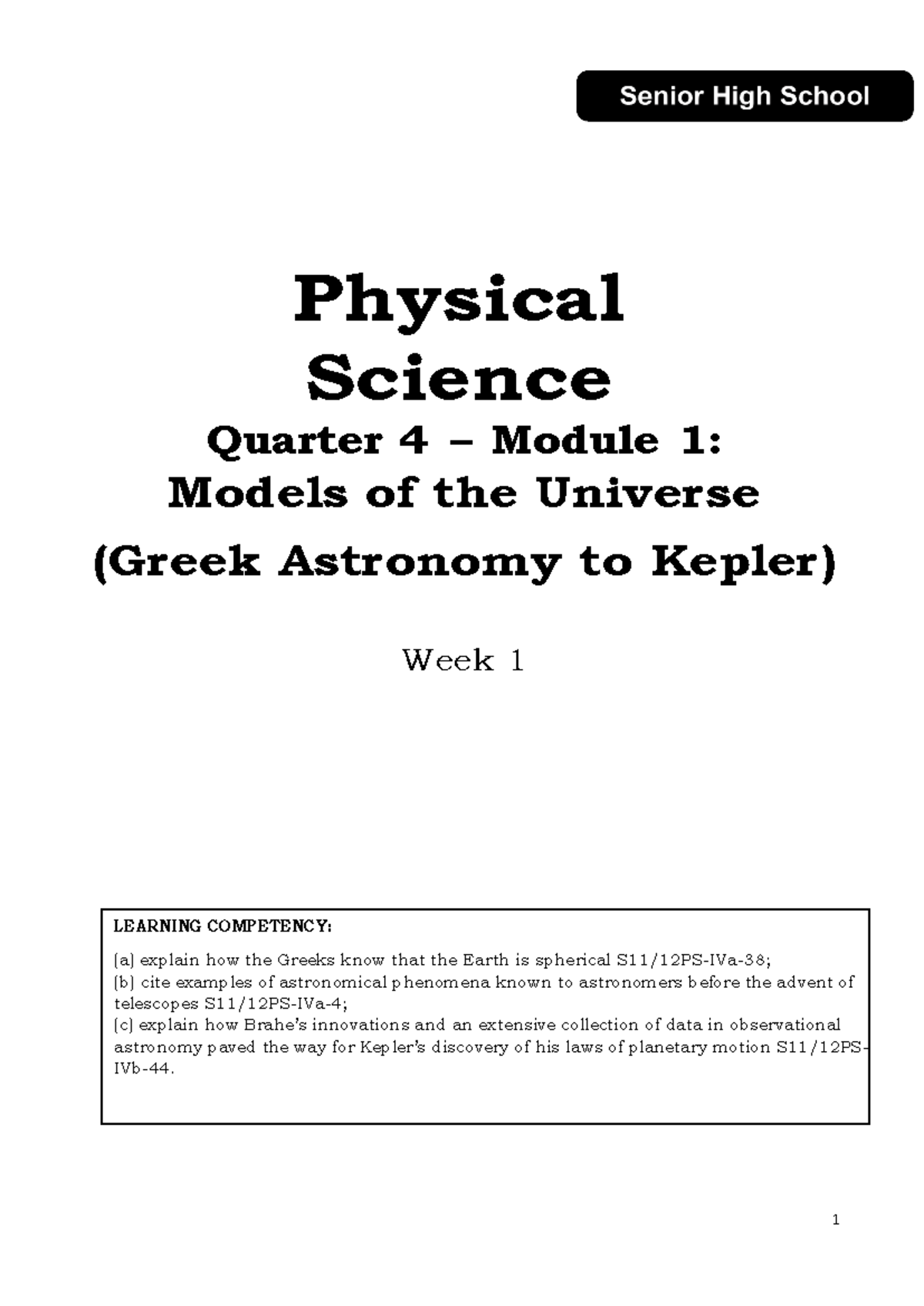 PS-Q - Notes - Physical Science Quarter 4 – Module 1 : Models Of The ...