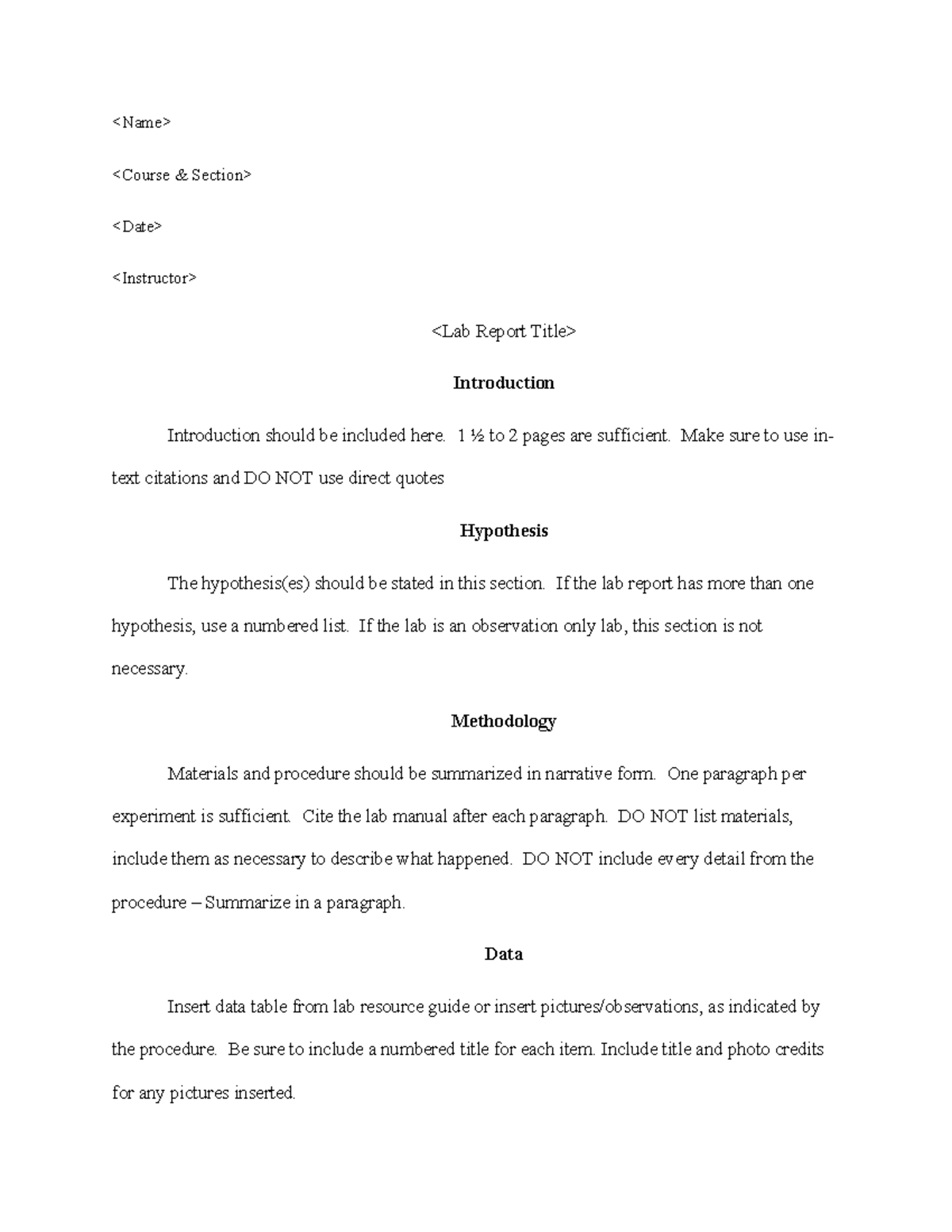 BIO 181 Lab Report Template S24 - - Studocu