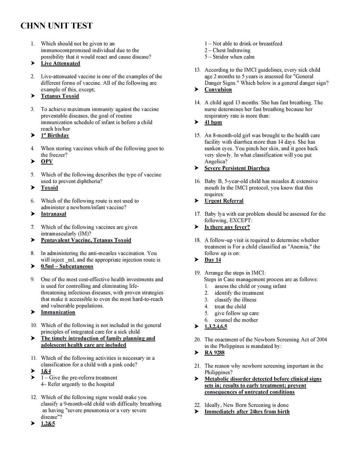 CHNN-UNIT-TEST - Educ - CHNN UNIT TEST Which should not be given to an ...