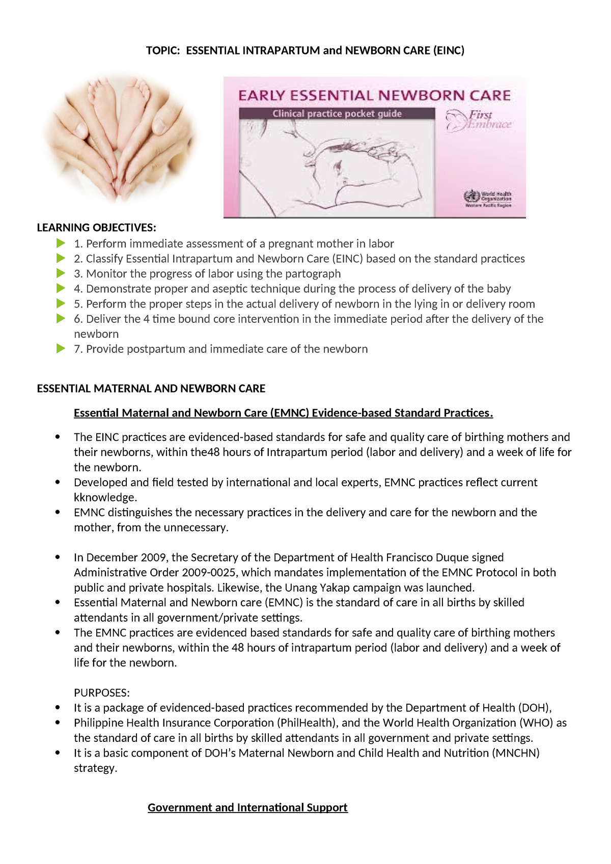 EINC Resource Material Week 5 - TOPIC: ESSENTIAL INTRAPARTUM And ...