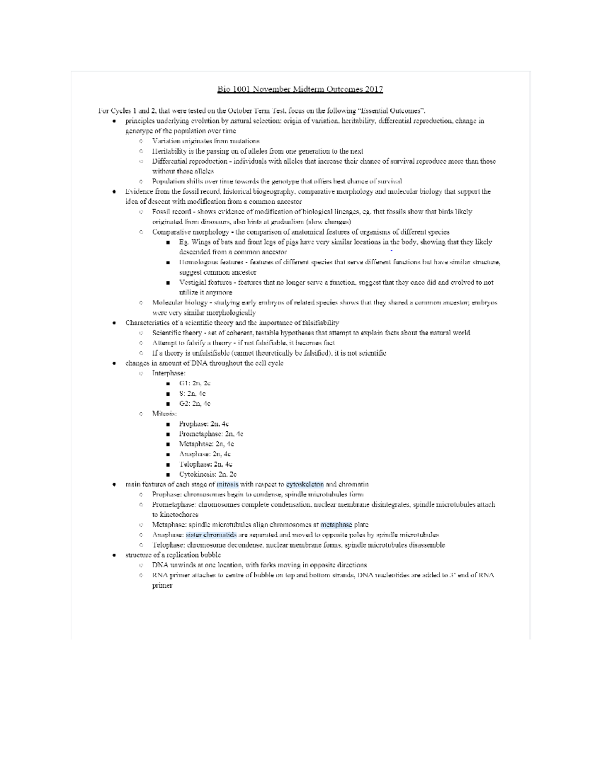 Nov Term Test notes - Summary Biology for Science I - Bio 1001 November ...