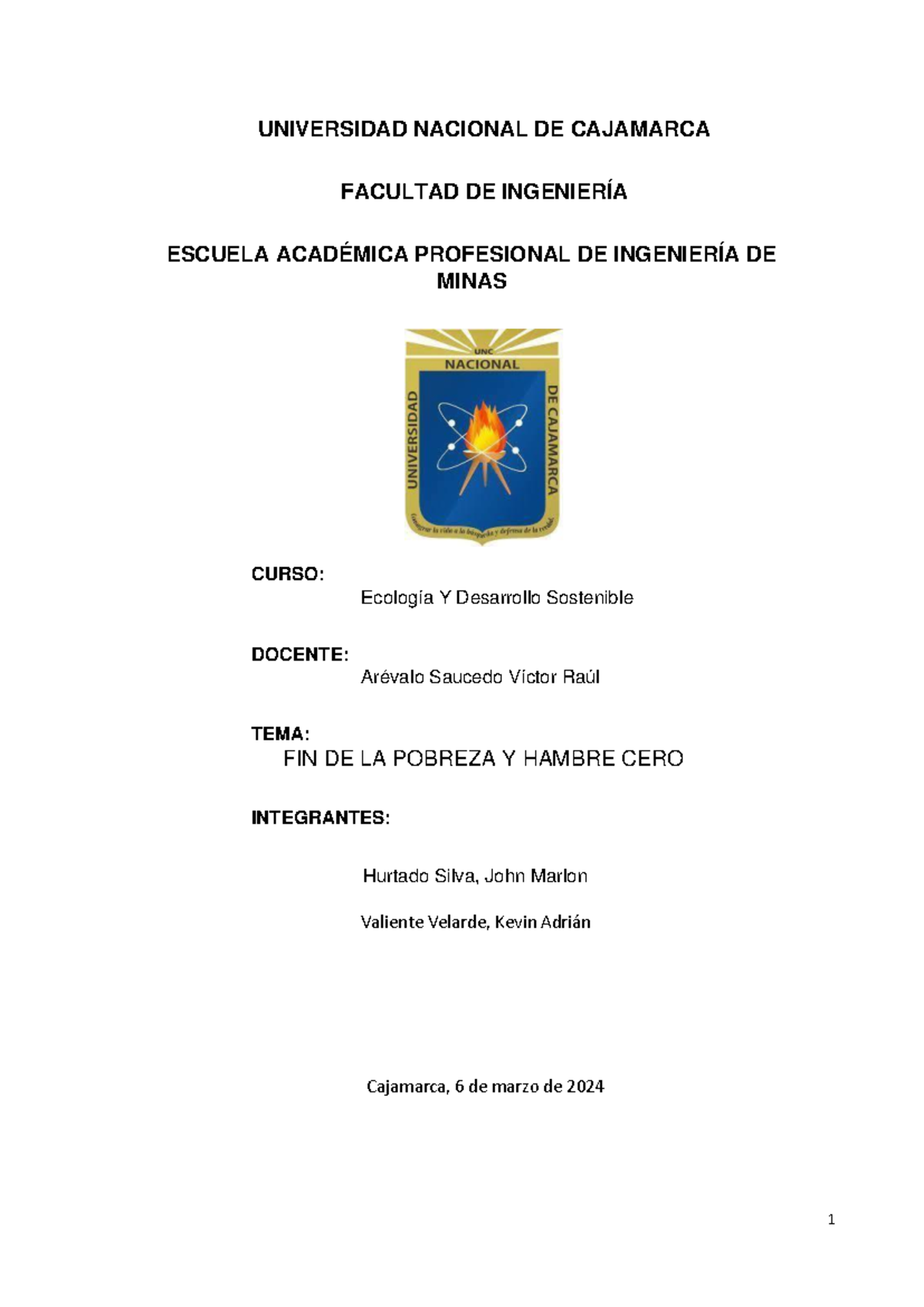 FIN DE LA Pobreza Y Hambre CERO - UNIVERSIDAD NACIONAL DE CAJAMARCA ...