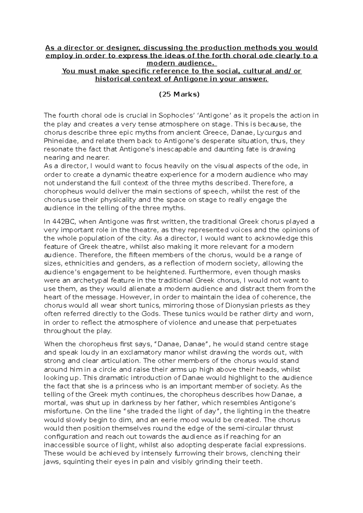 Antigone Chorus Ode 4 Essay As a director or designer, discussing