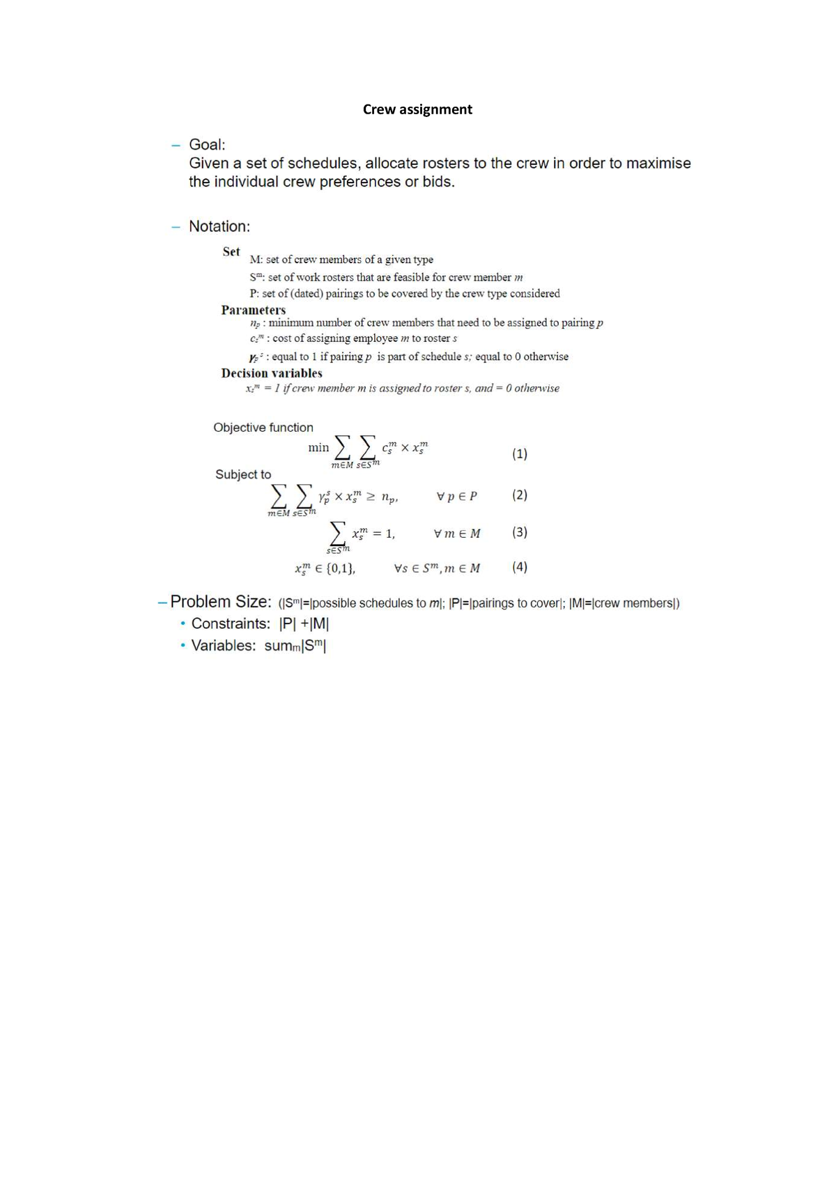 crew assignment problem definition