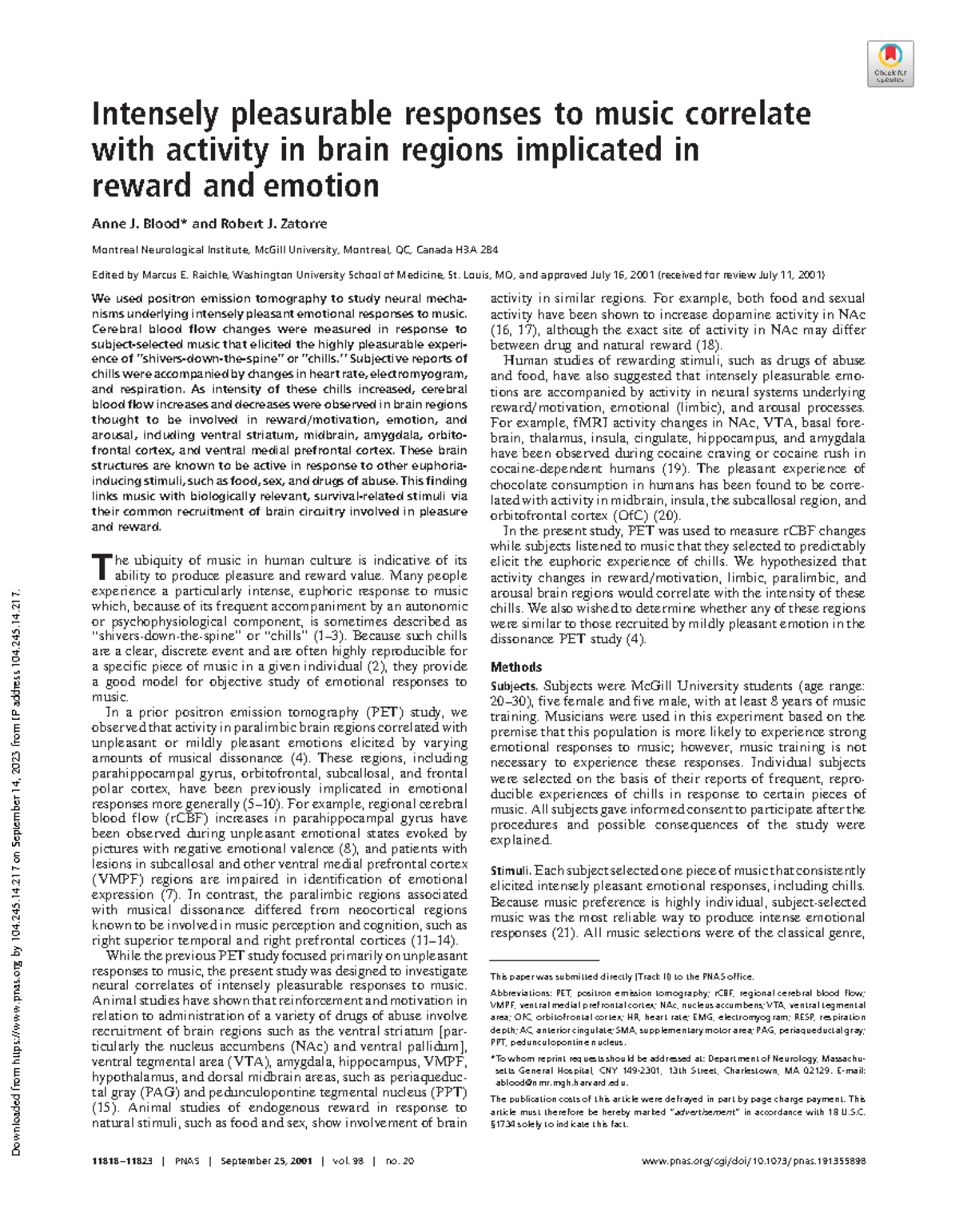 Pnas - voice performance - Intensely pleasurable responses to music ...