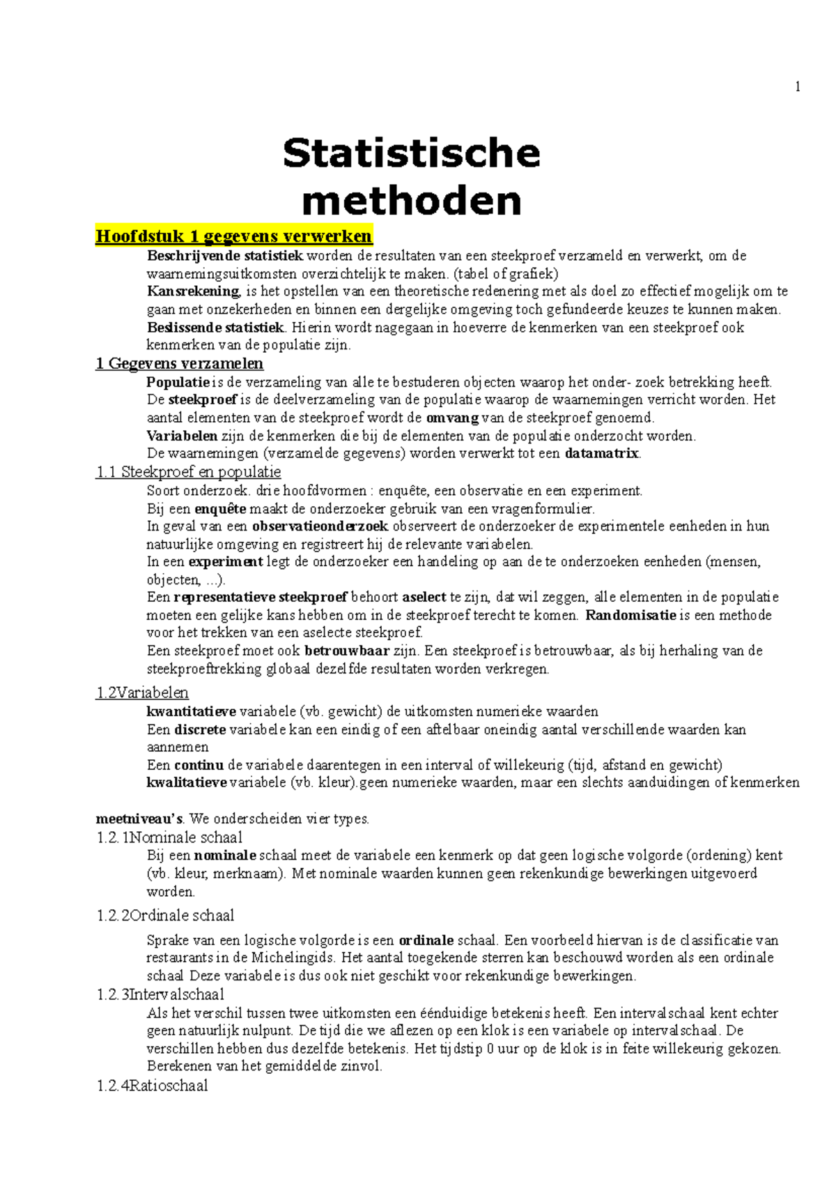 Statistische Methoden Samenvatting Schriftelijk - Statistische Methoden ...