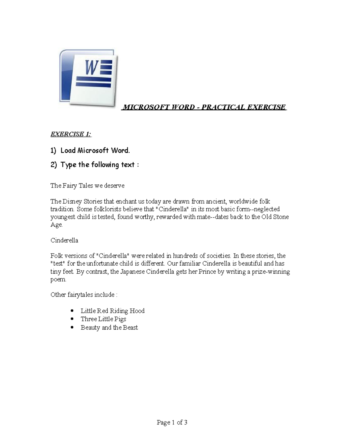 Microsoft word practical exercise - Page 1 of 3 MICROSOFT WORD ...