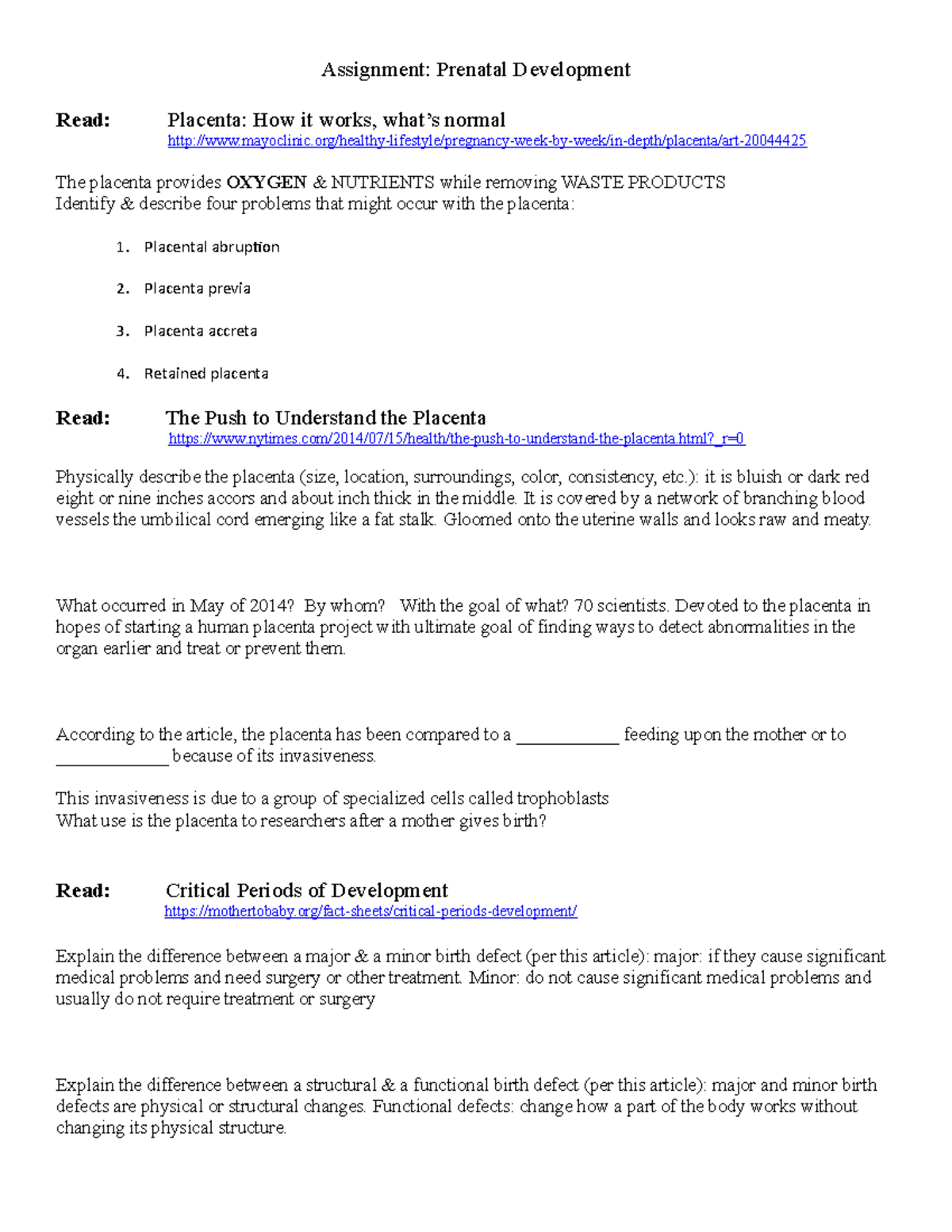 Placenta Assign - Assignment: Prenatal Development Read: Placenta: How ...