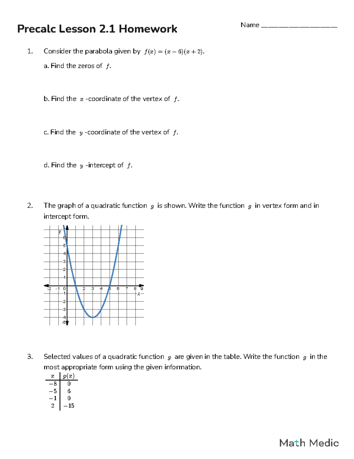 Hw+2 - do all problems - Precalc Lesson 2 Homework Name ...