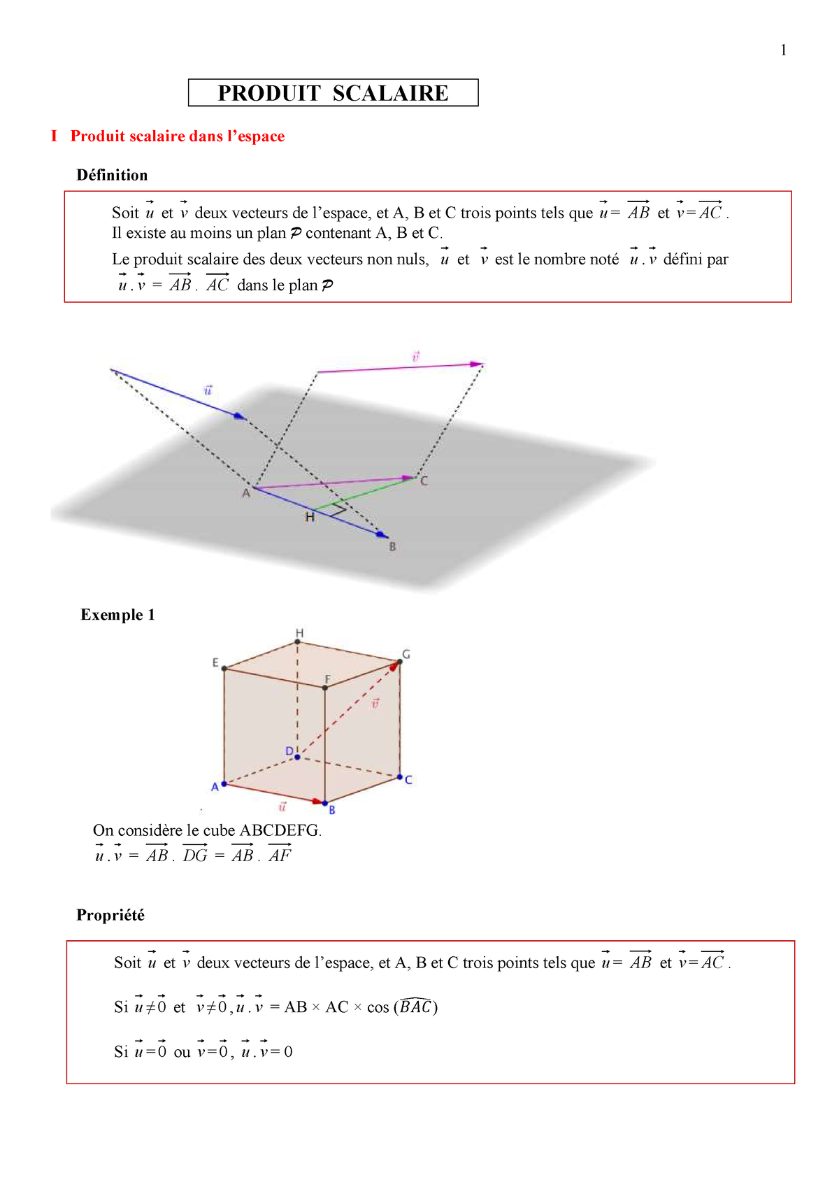 Produit Scalaire Cours Produit Scalaire I Produit Scalaire Dans Lespace D Finition Exemple