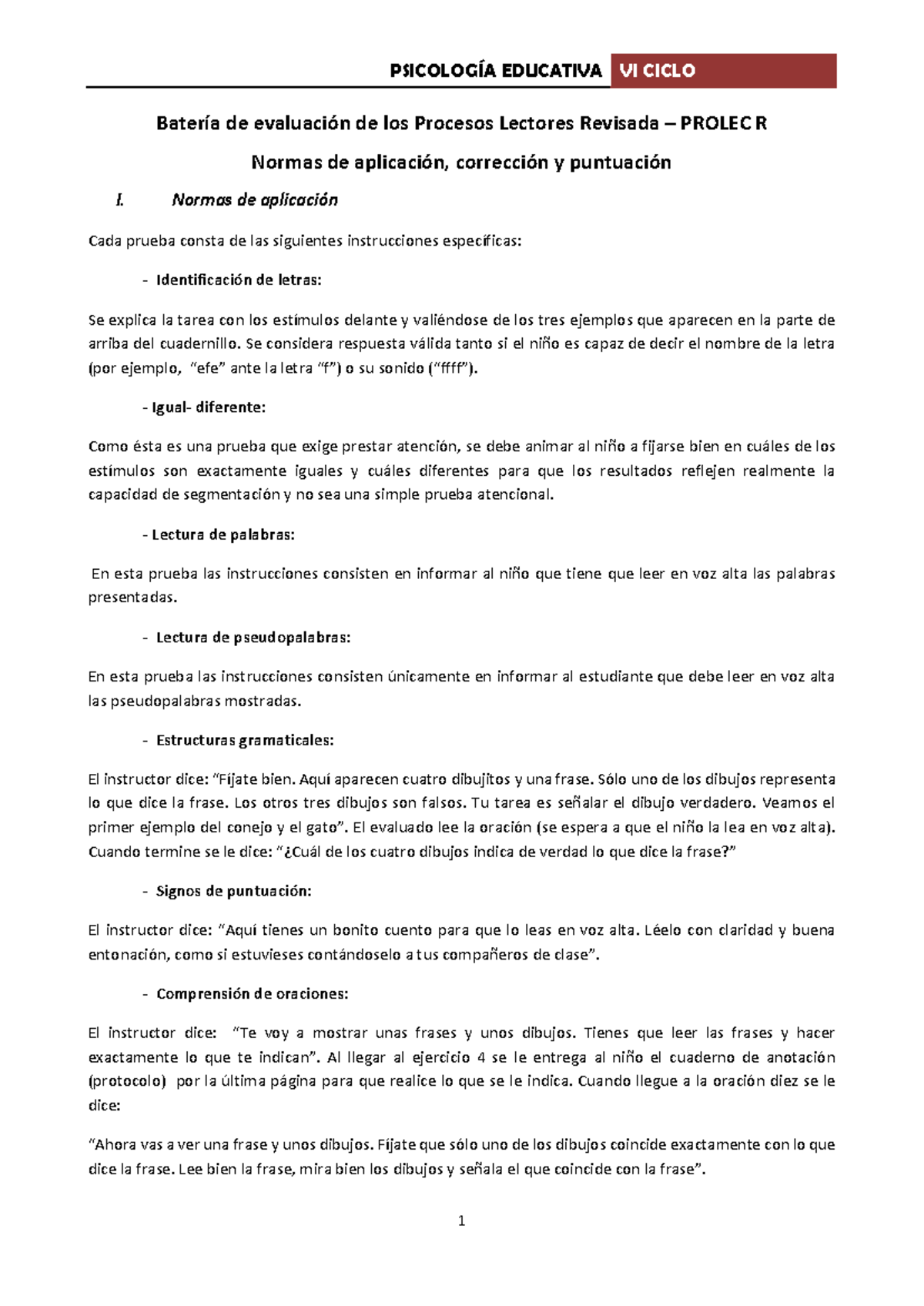 Normas de aplicacion Prolec - Batería de evaluación de los Procesos ...