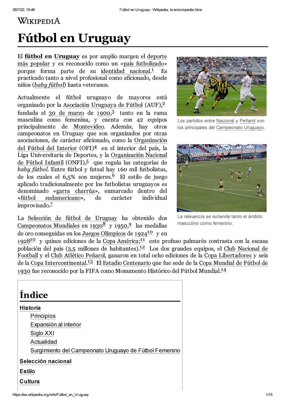 Fútbol en Uruguay - Wikipedia, la enciclopedia libre