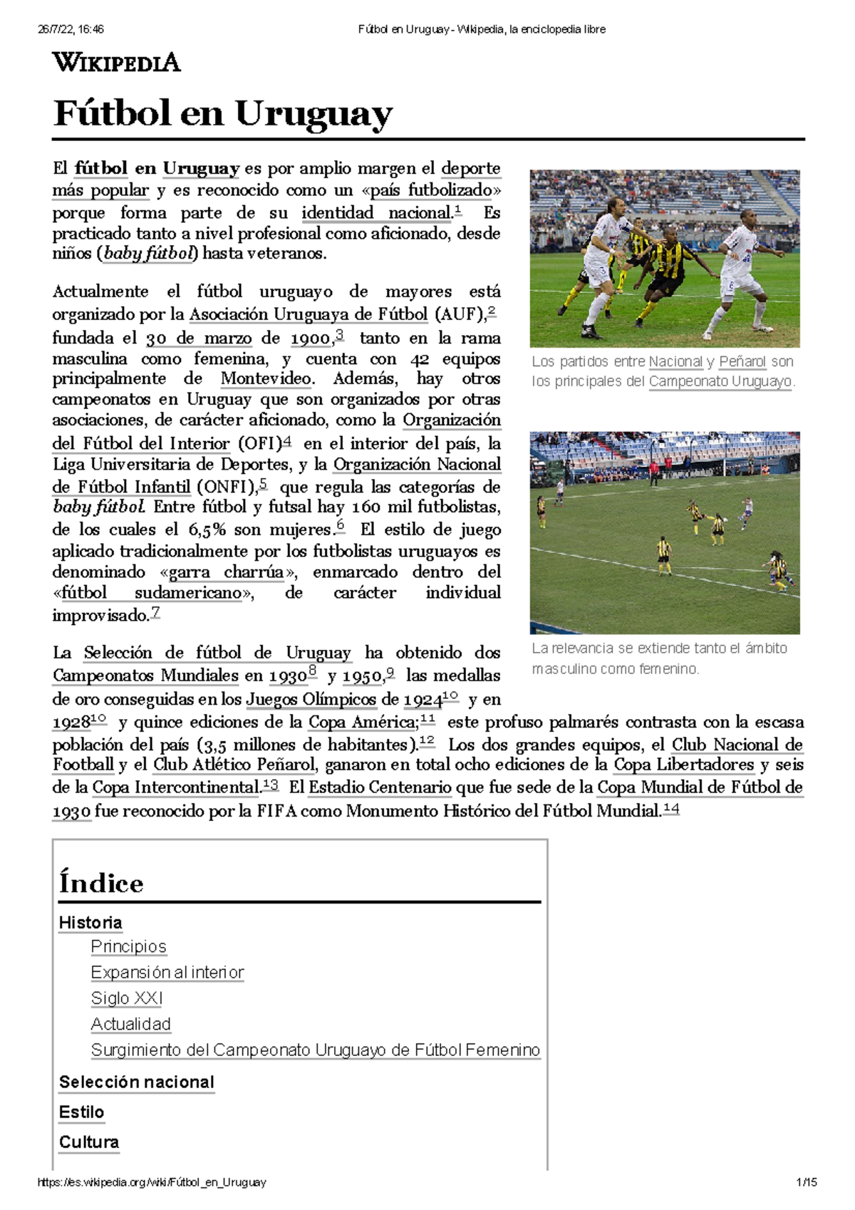 Historia del futbol uruguayo. Deportes en Uruguay. Enciclopedia