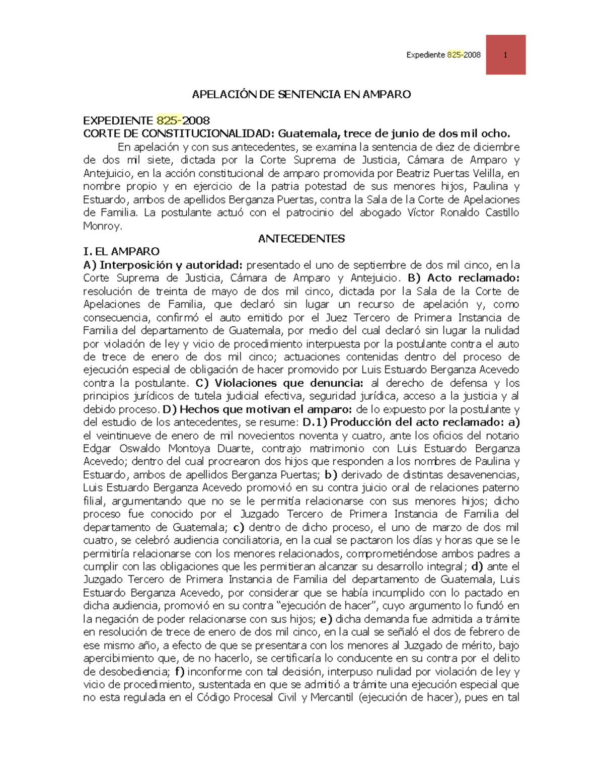 812703 - EXPEDIENTE - APELACI”N DE SENTENCIA EN AMPARO EXPEDIENTE 825 ...