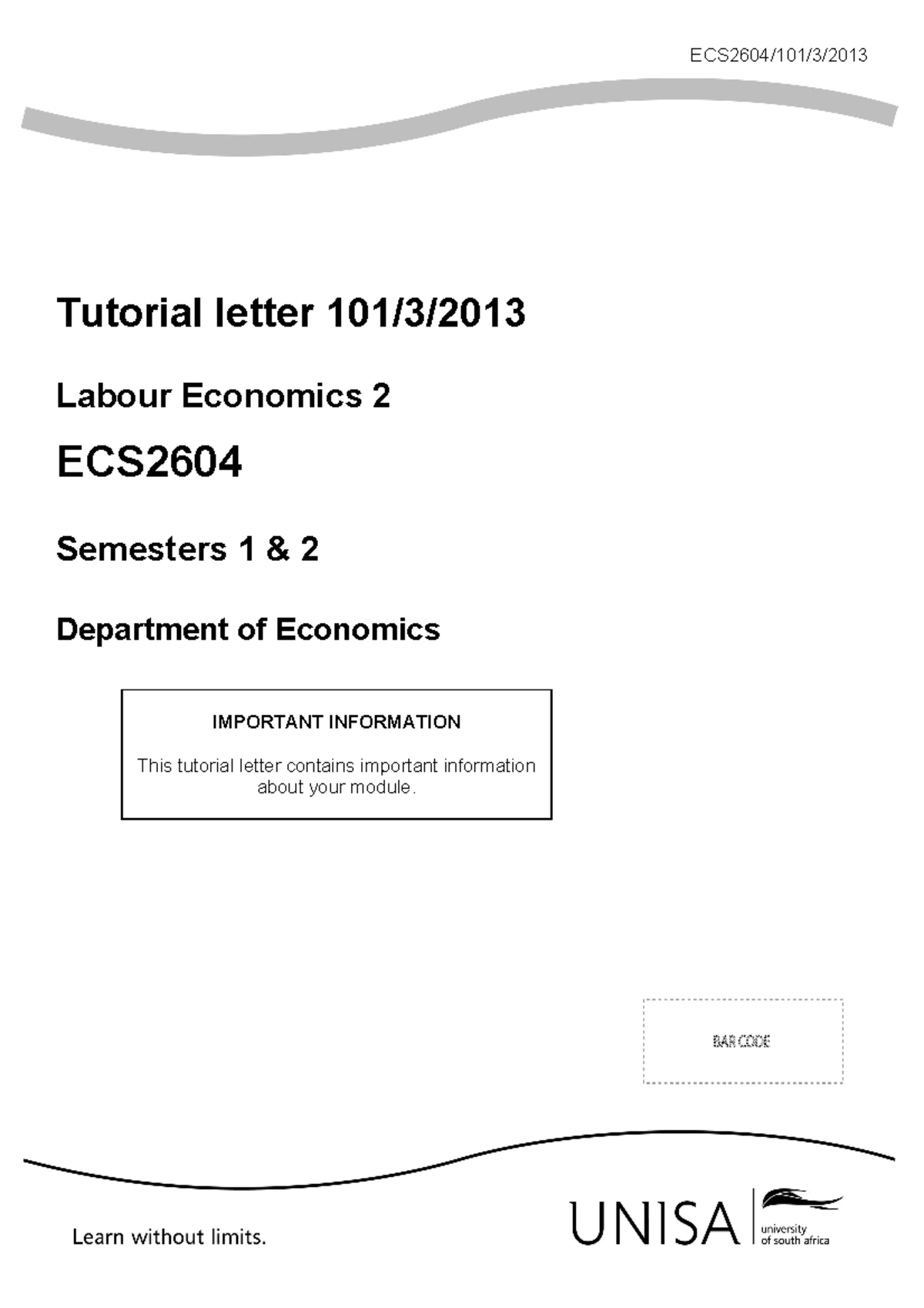 ECS2604-Tutorial-letter - ECS2604/101/3/ Tutorial letter 101/3/ Labour ...