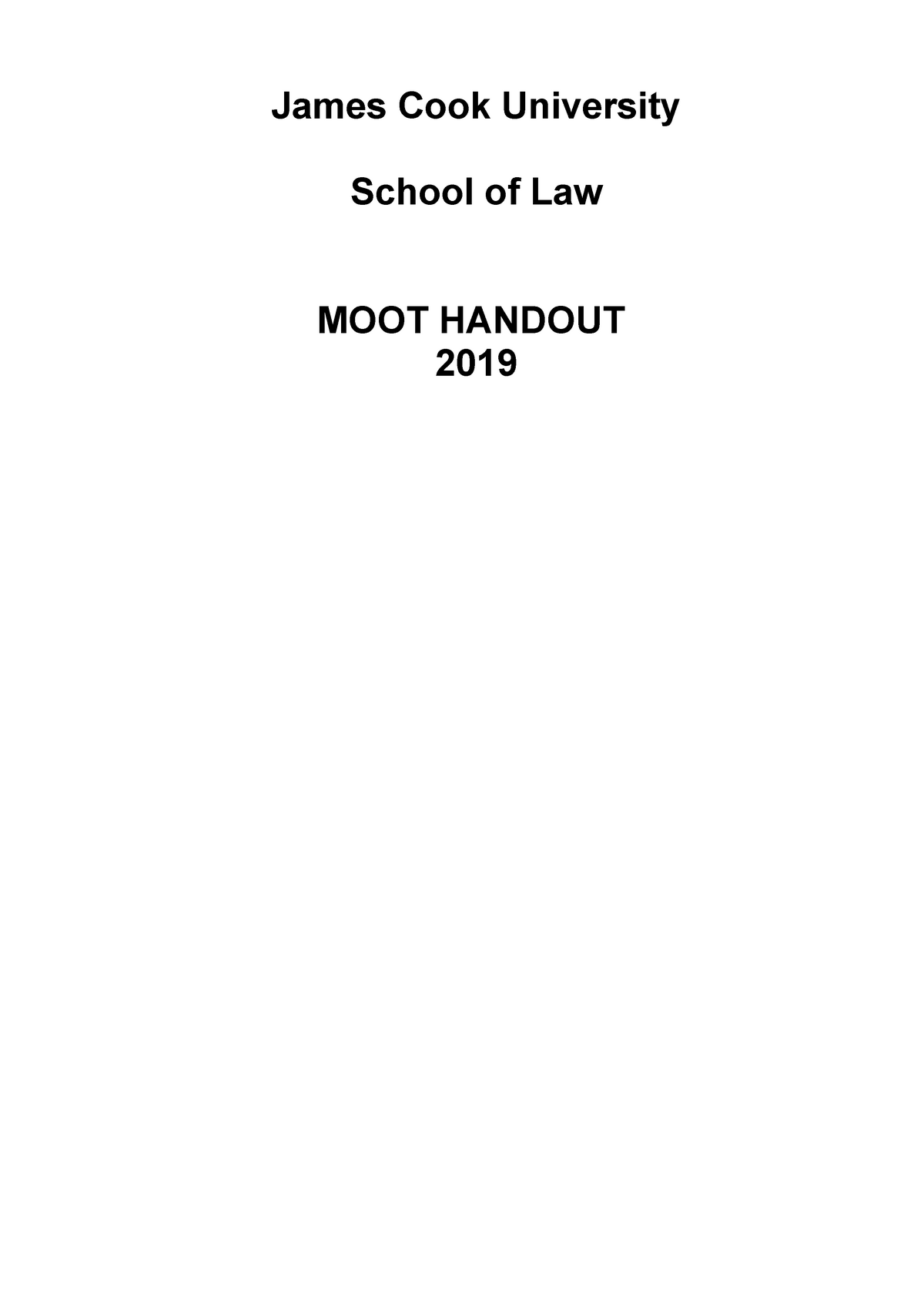 2019 Moot Instructions James Cook University School of Law MOOT