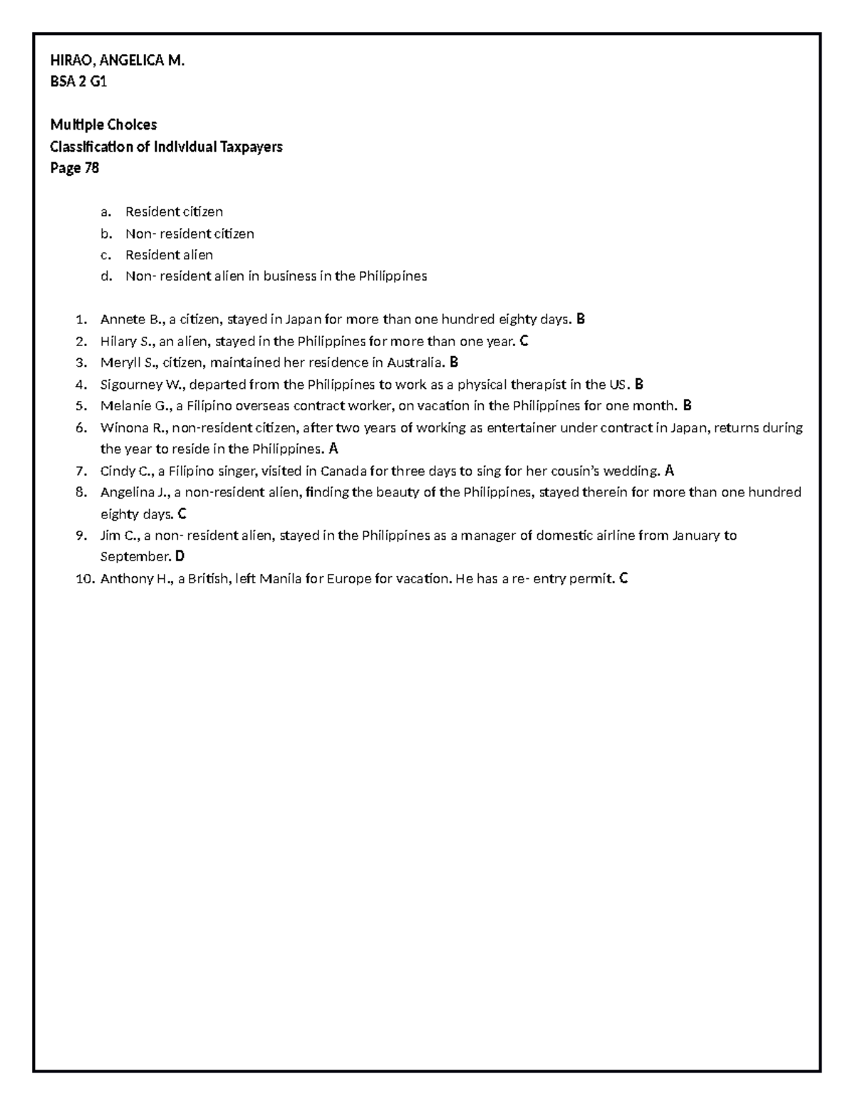 Taxation on individuals.docx - HIRAO, ANGELICA M. BSA 2 G Multiple ...