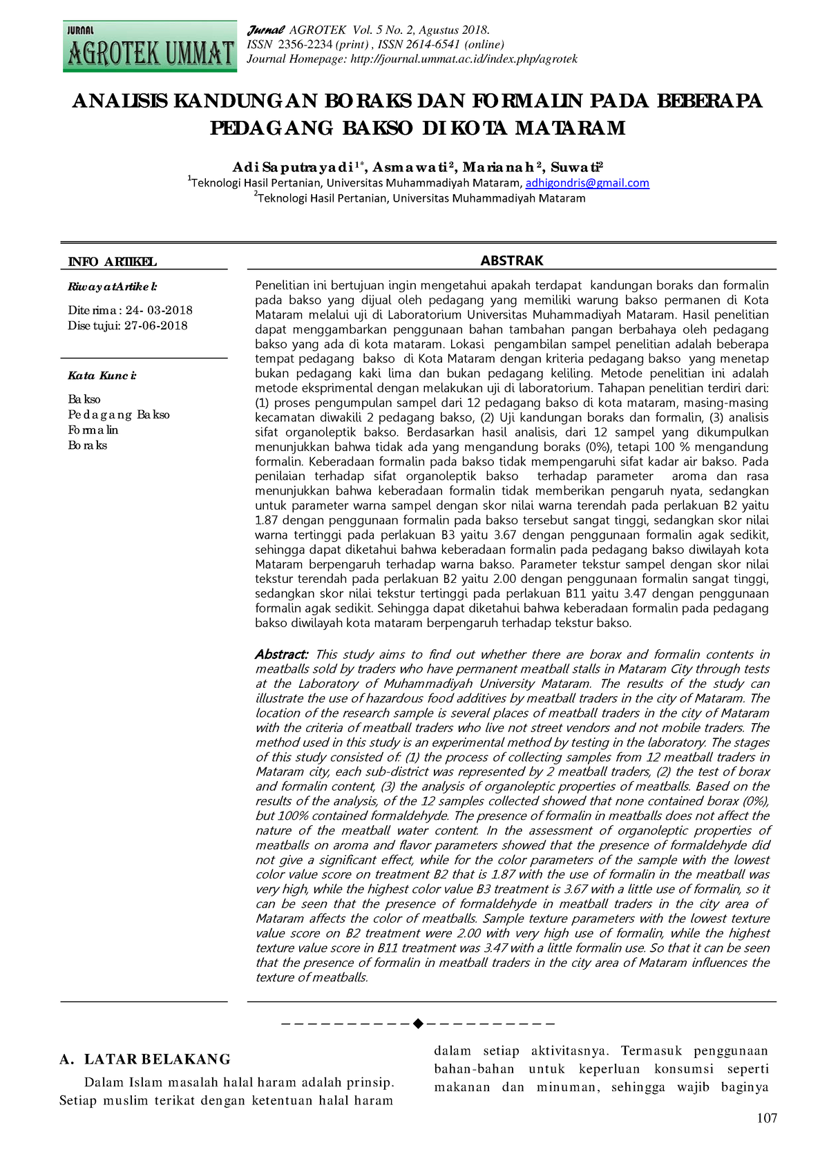 Jurnal Print Jurnal Agrotek Vol No Agustus Issn Print Issn