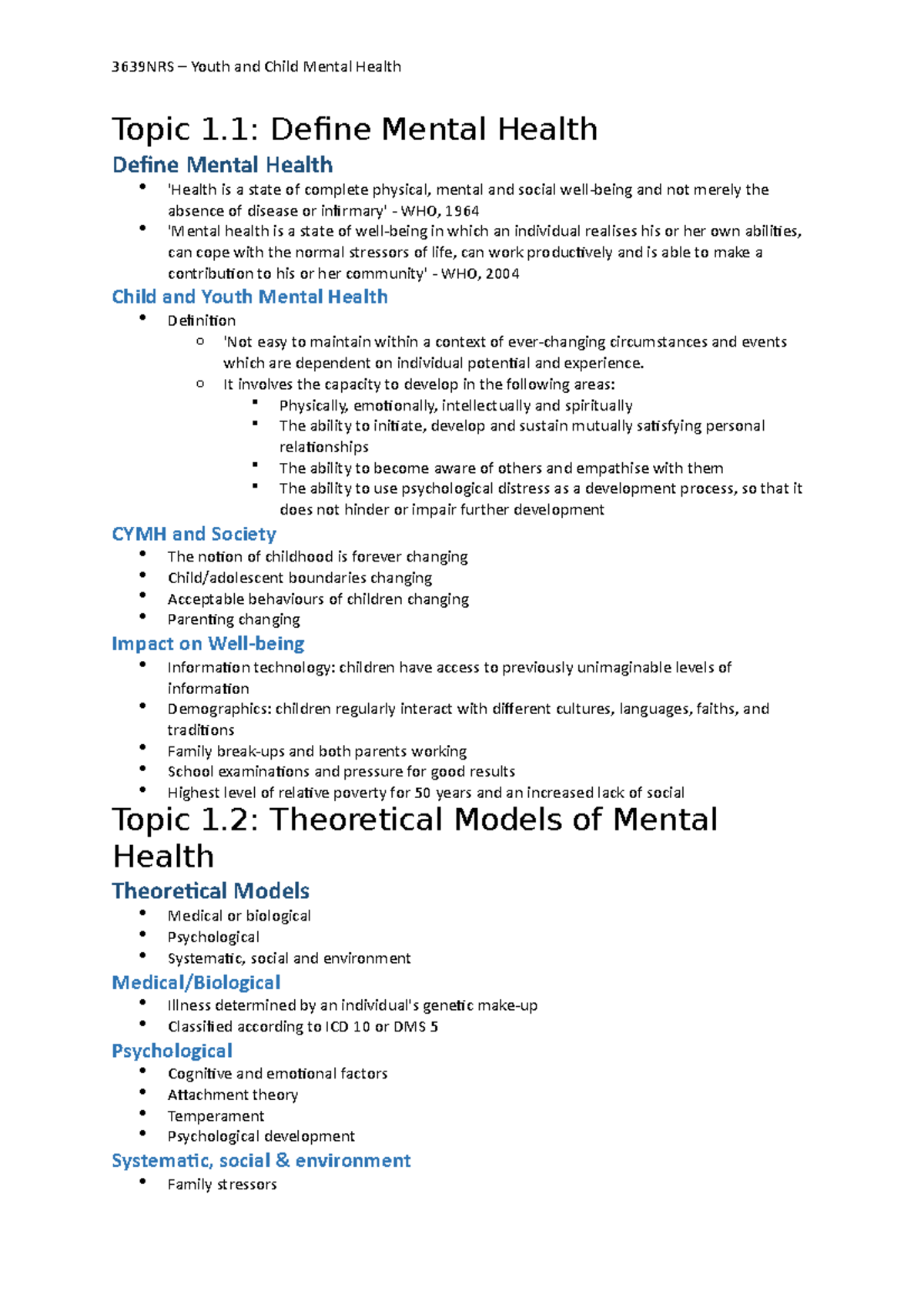 Topic 1 - In this lecture, you will learn about defining mental health ...