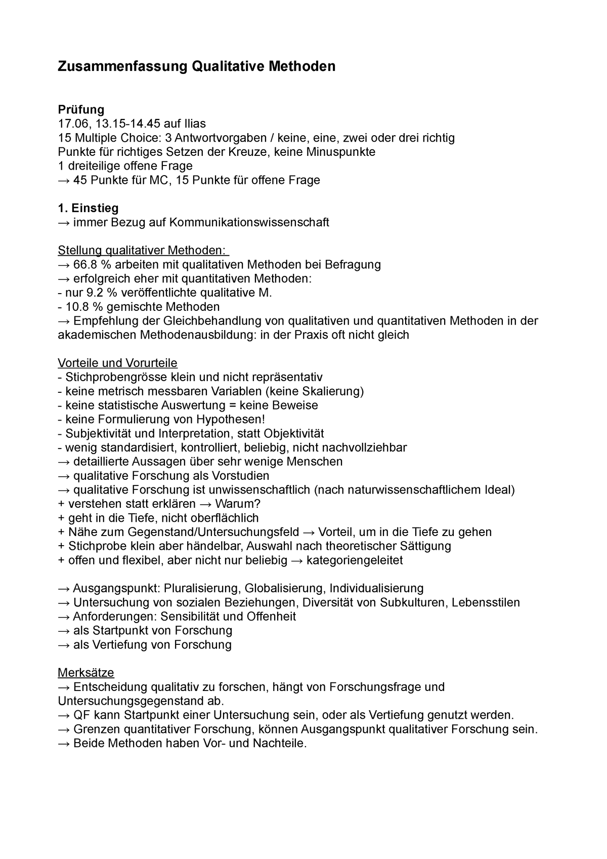 ZF Qualitative Methoden - Zusammenfassung Qualitative Methoden Prüfung ...