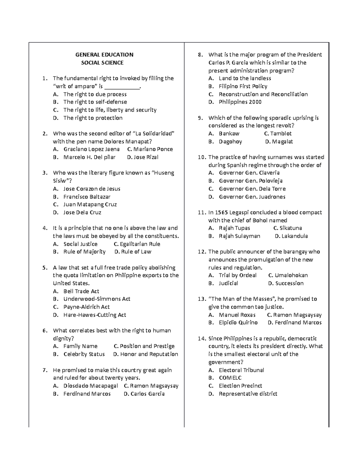 General Education Social Science GENERAL EDUCATION SOCIAL SCIENCE The